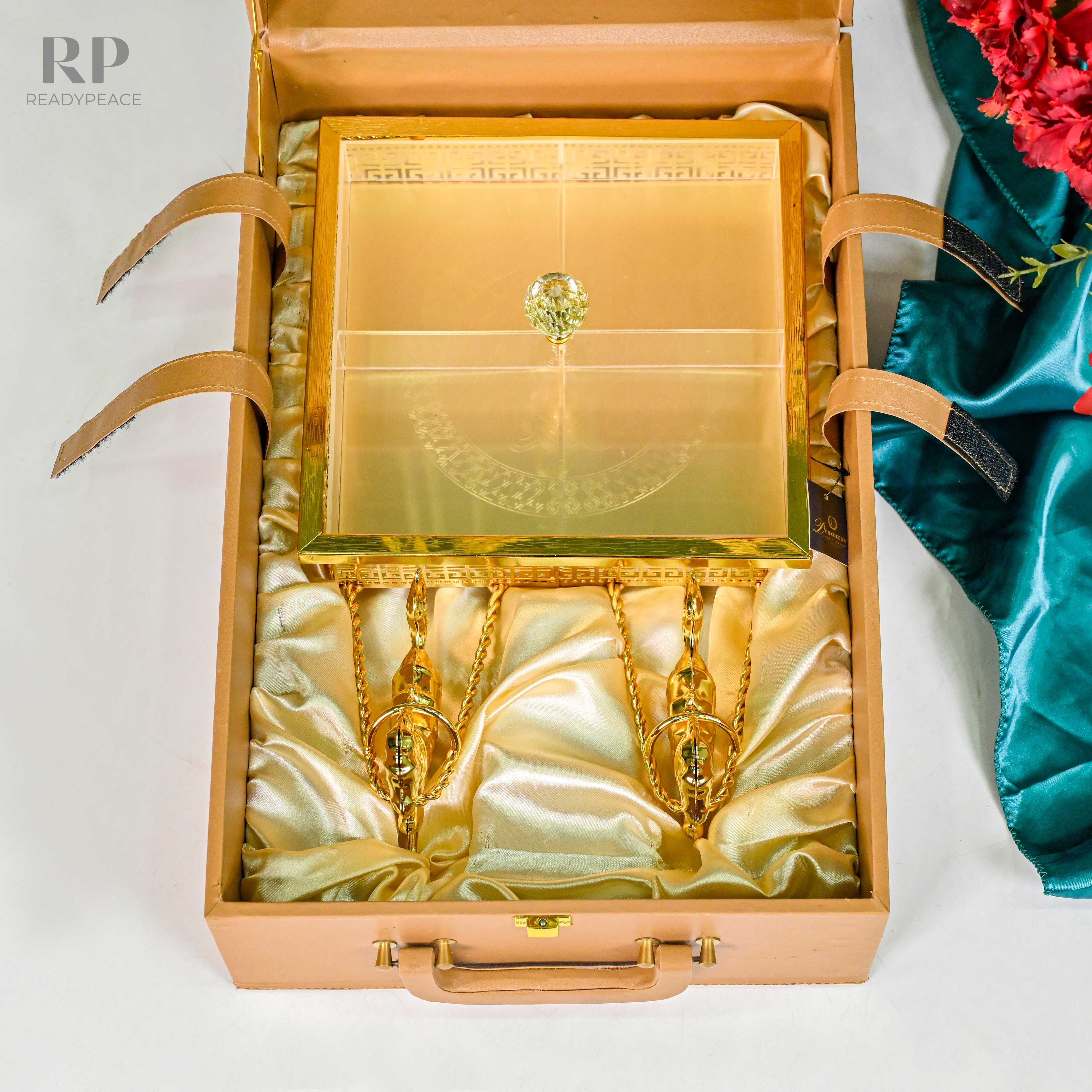 Imperio Versace Gold Plated 4-Section Serving Set with Running Horses & Lid