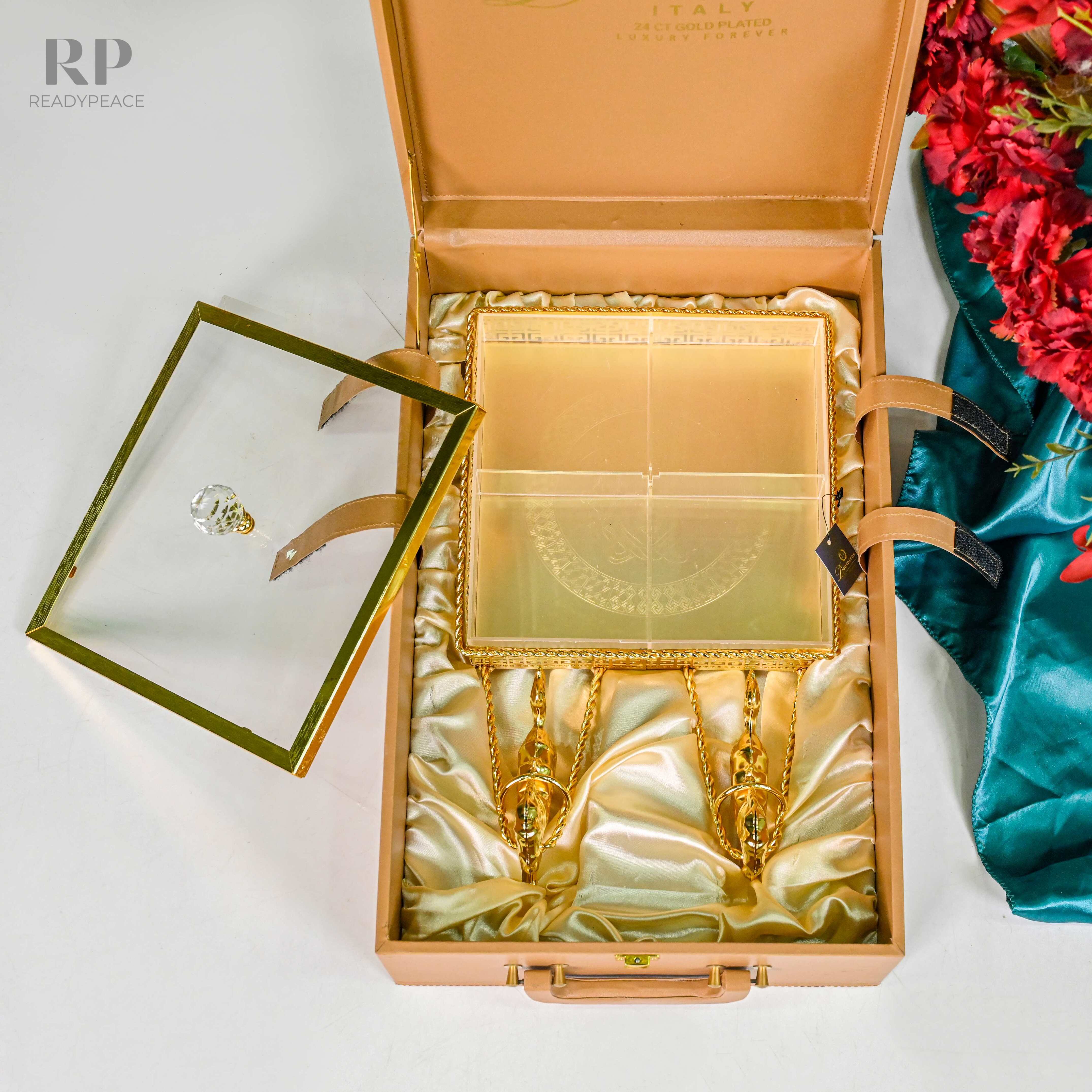 Imperio Versace Gold Plated 4-Section Serving Set with Running Horses & Lid