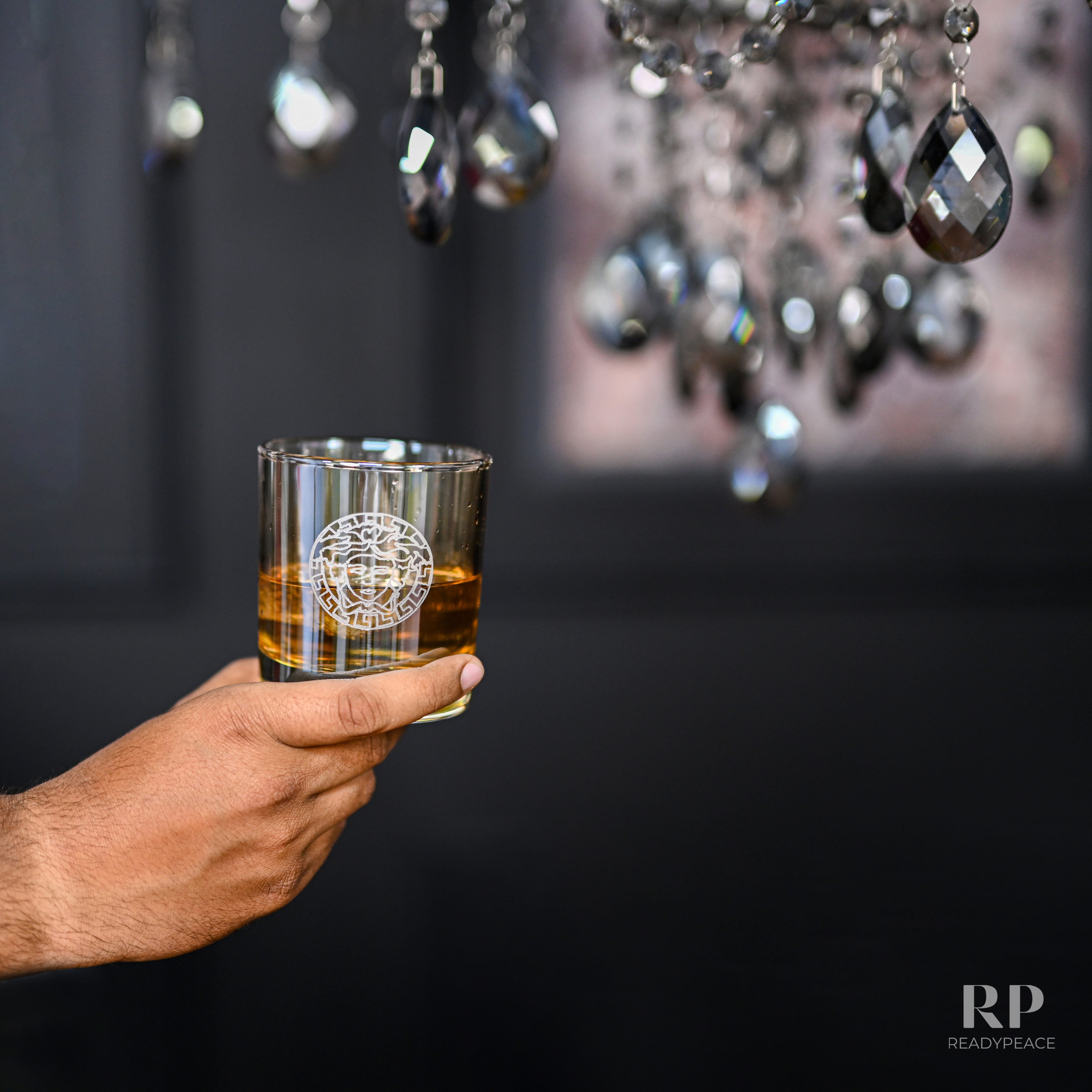 Elite Rock Versace Crystal Whiskey Glasses - Set of 6 (Amber)