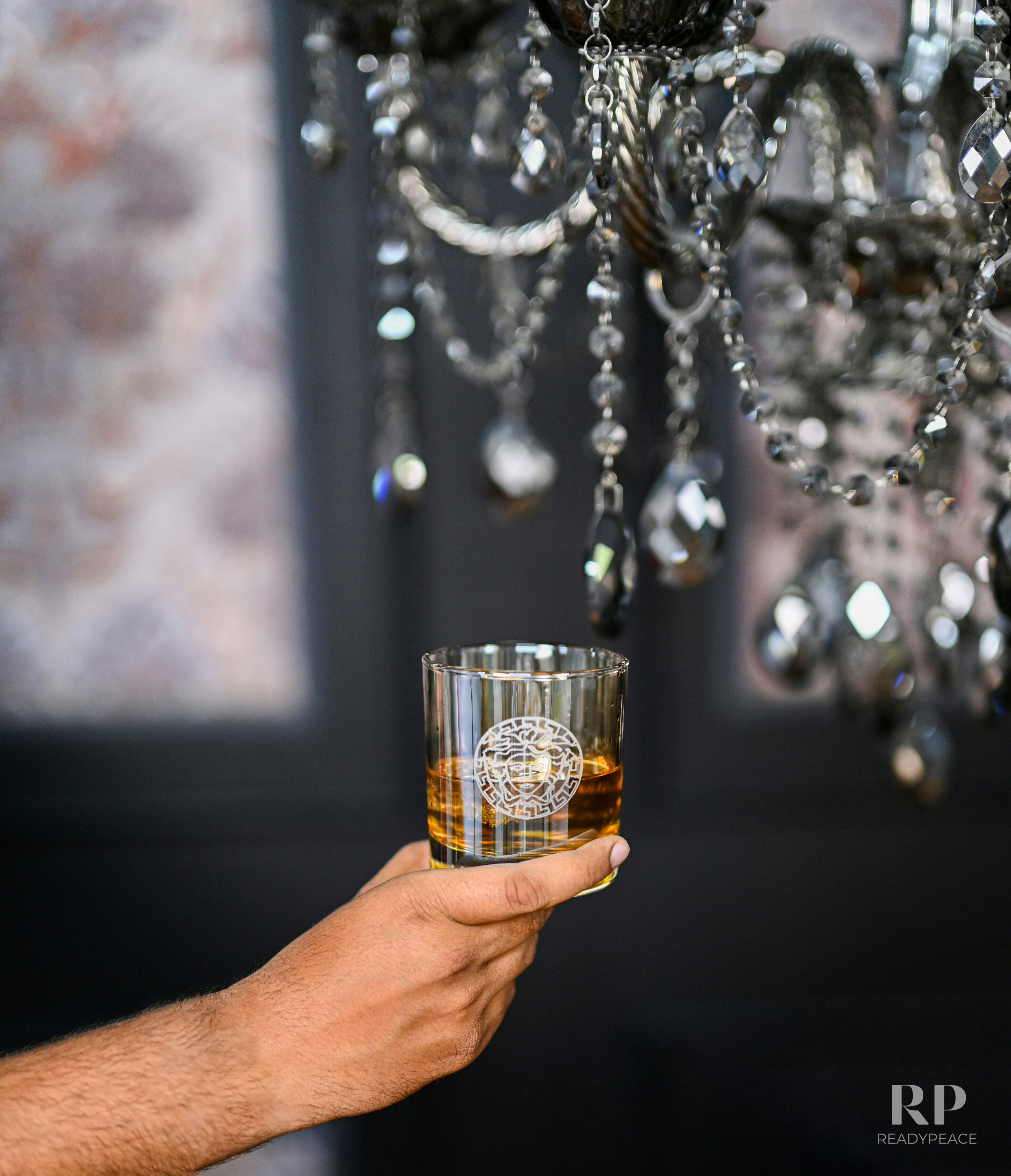 Elite Rock Versace Crystal Whiskey Glasses - Set of 6 (Amber)