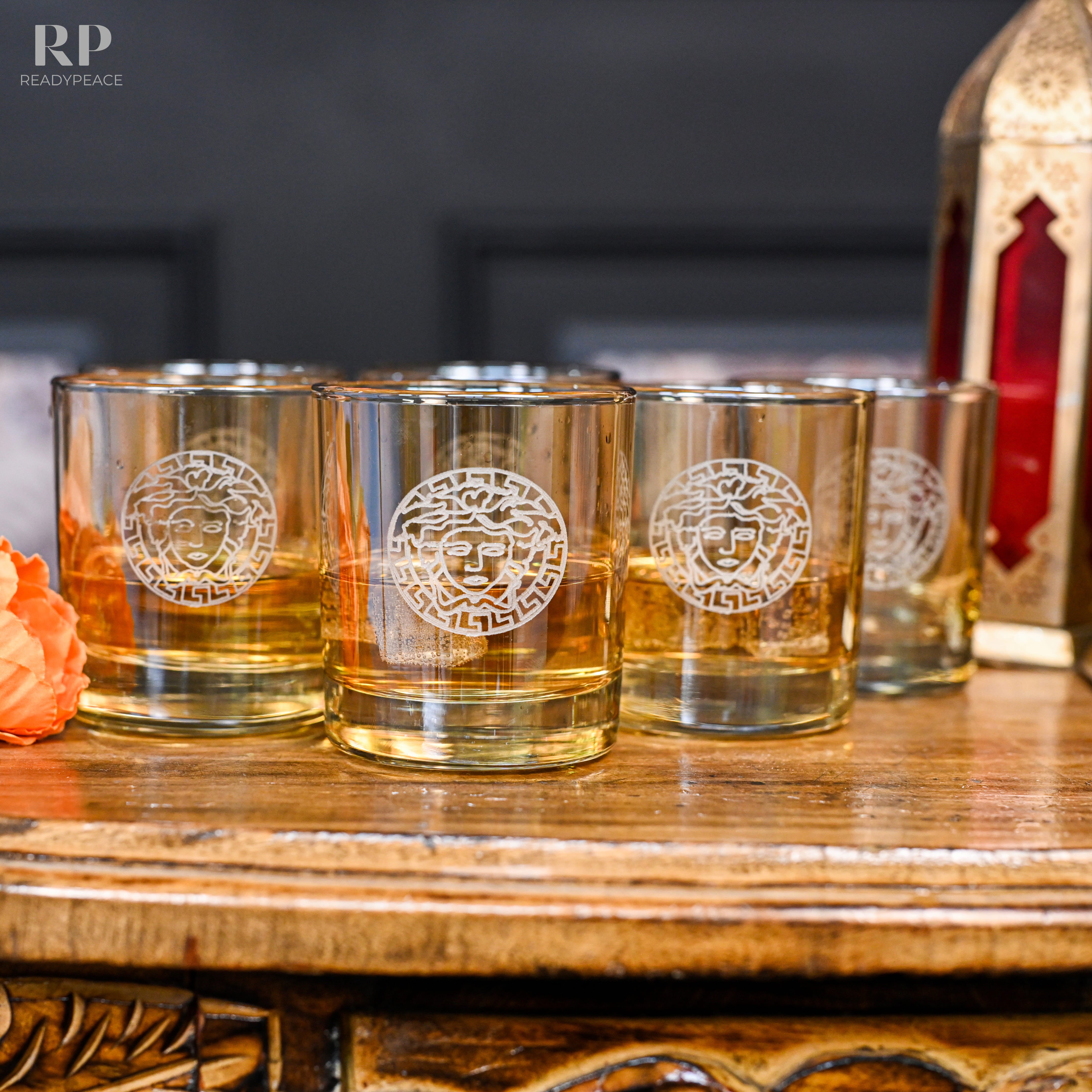 Elite Rock Versace Crystal Whiskey Glasses - Set of 6 (Amber)