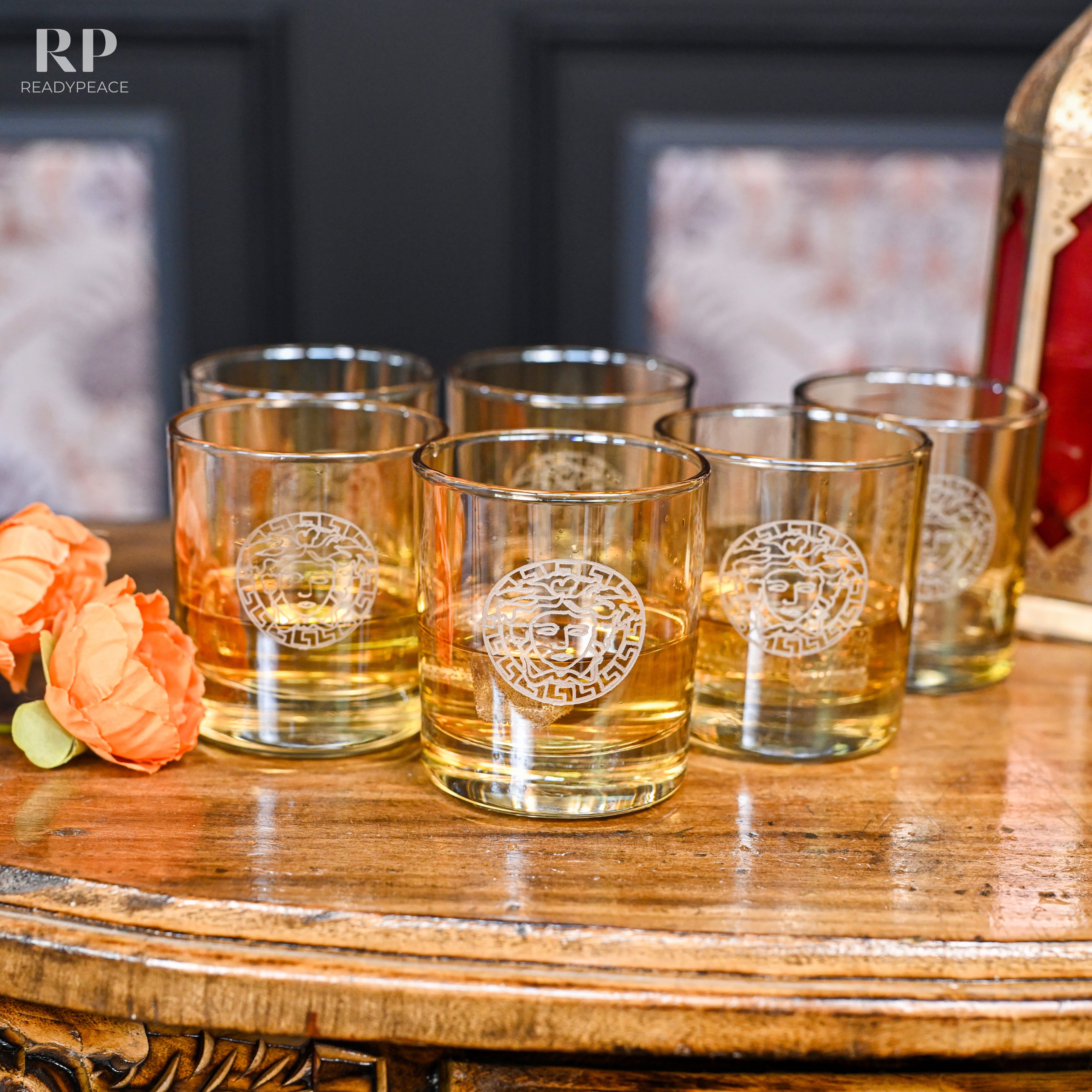 Elite Rock Versace Crystal Whiskey Glasses - Set of 6 (Amber)
