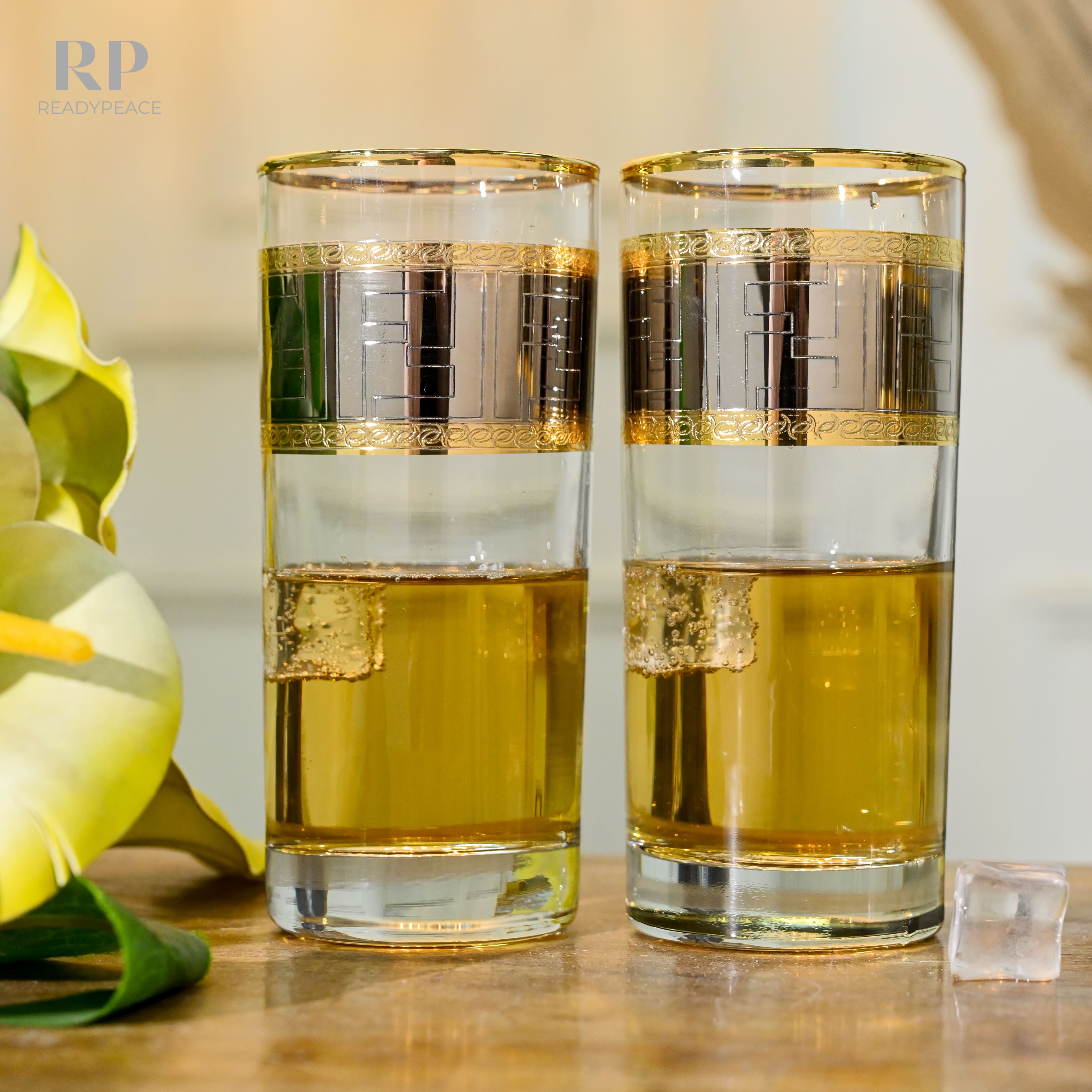 Diva Fendi Gold Plated Crystal Tall Glasses