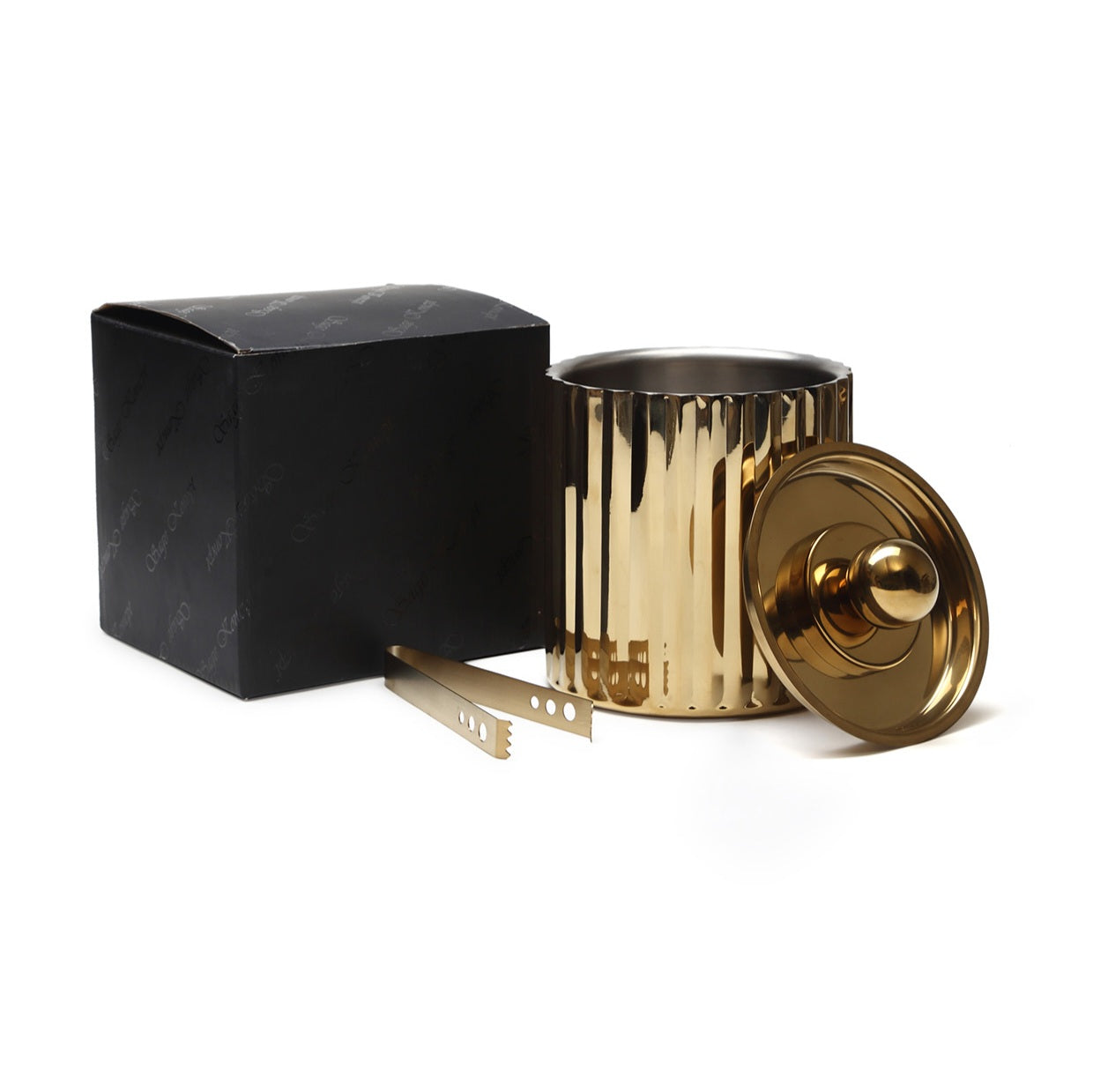 Halo Fluted Gold Ice Bucket with Lid & Tong