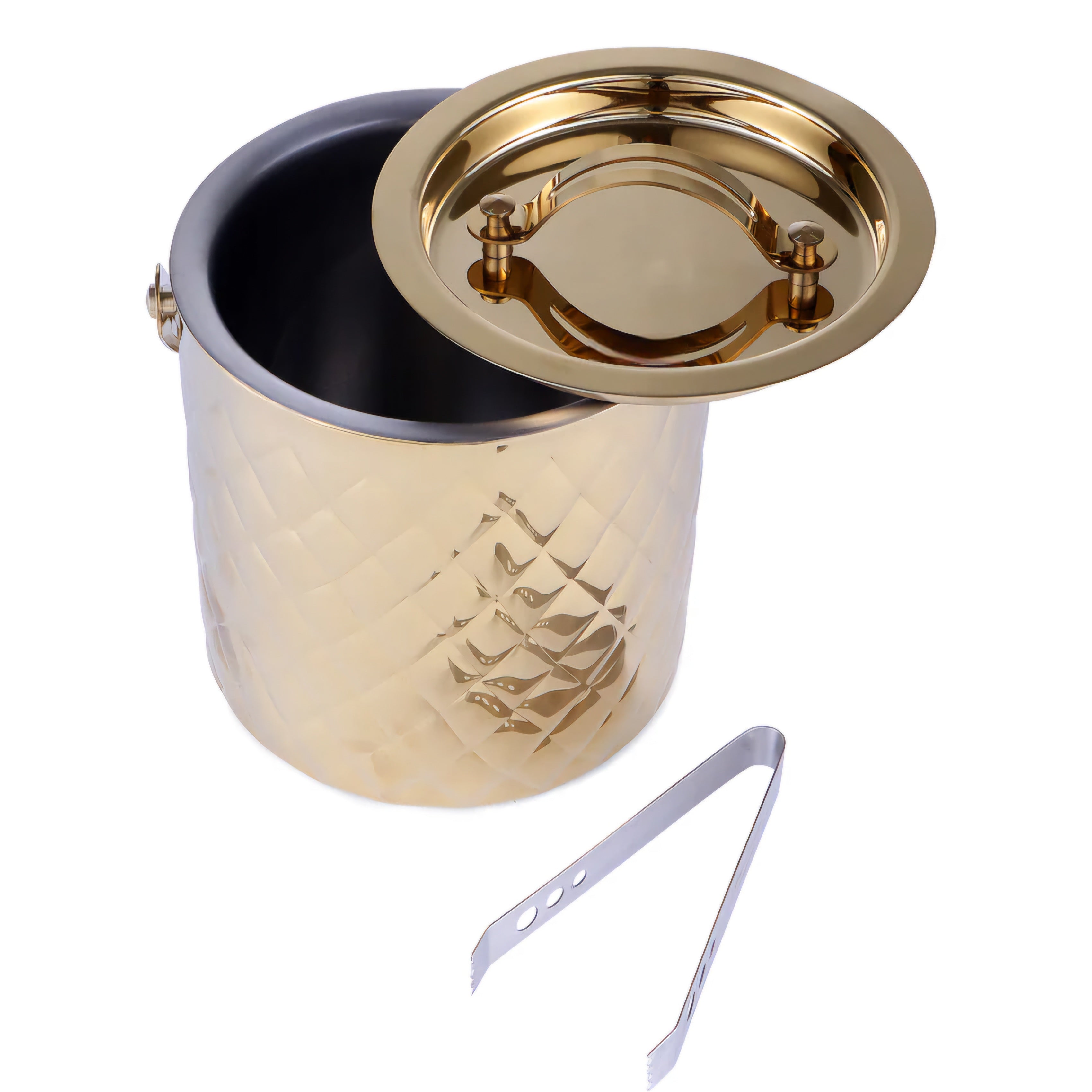 Aurora Diamond Gold Ice Bucket with Lid & Tong