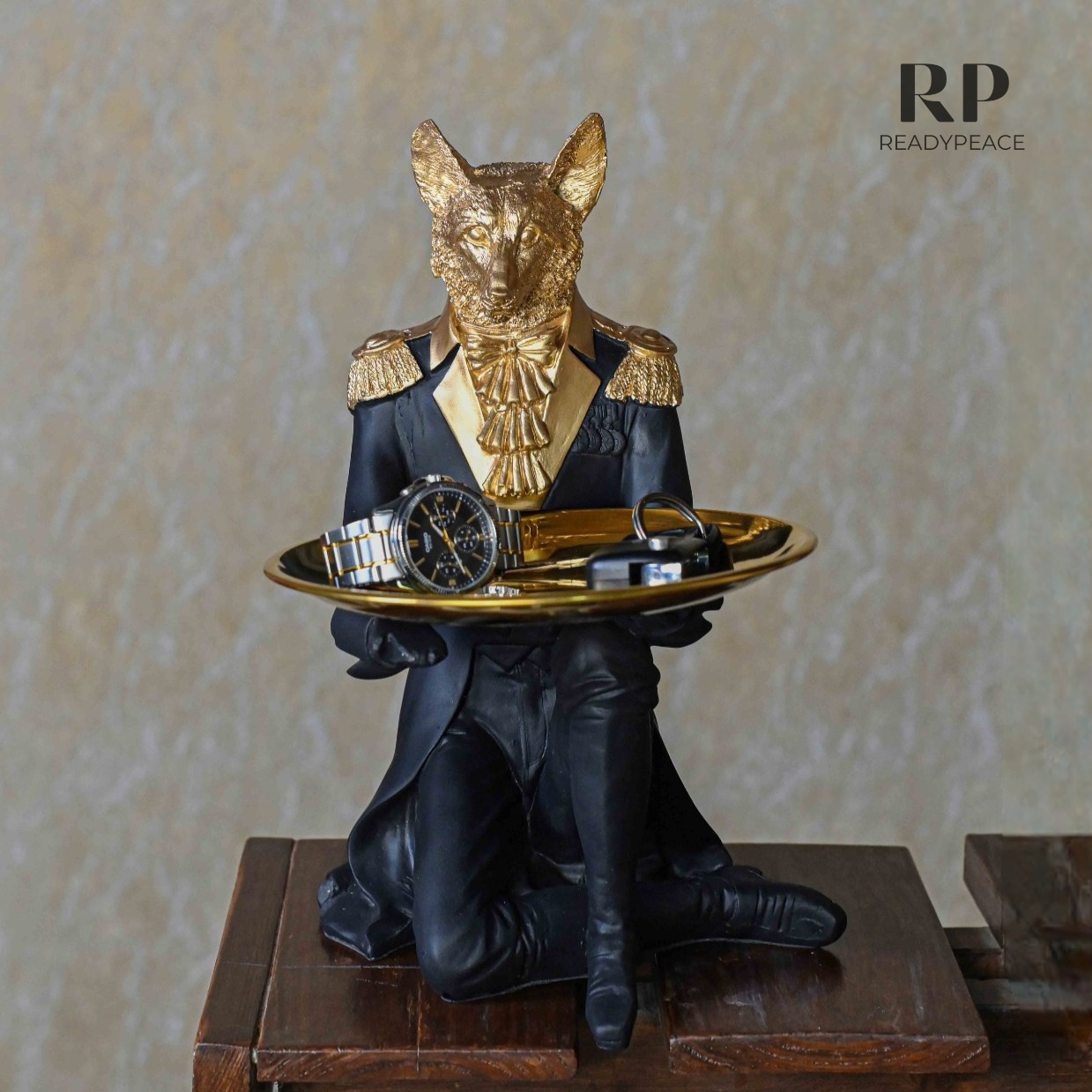 Host Wolf Sitting with Tray