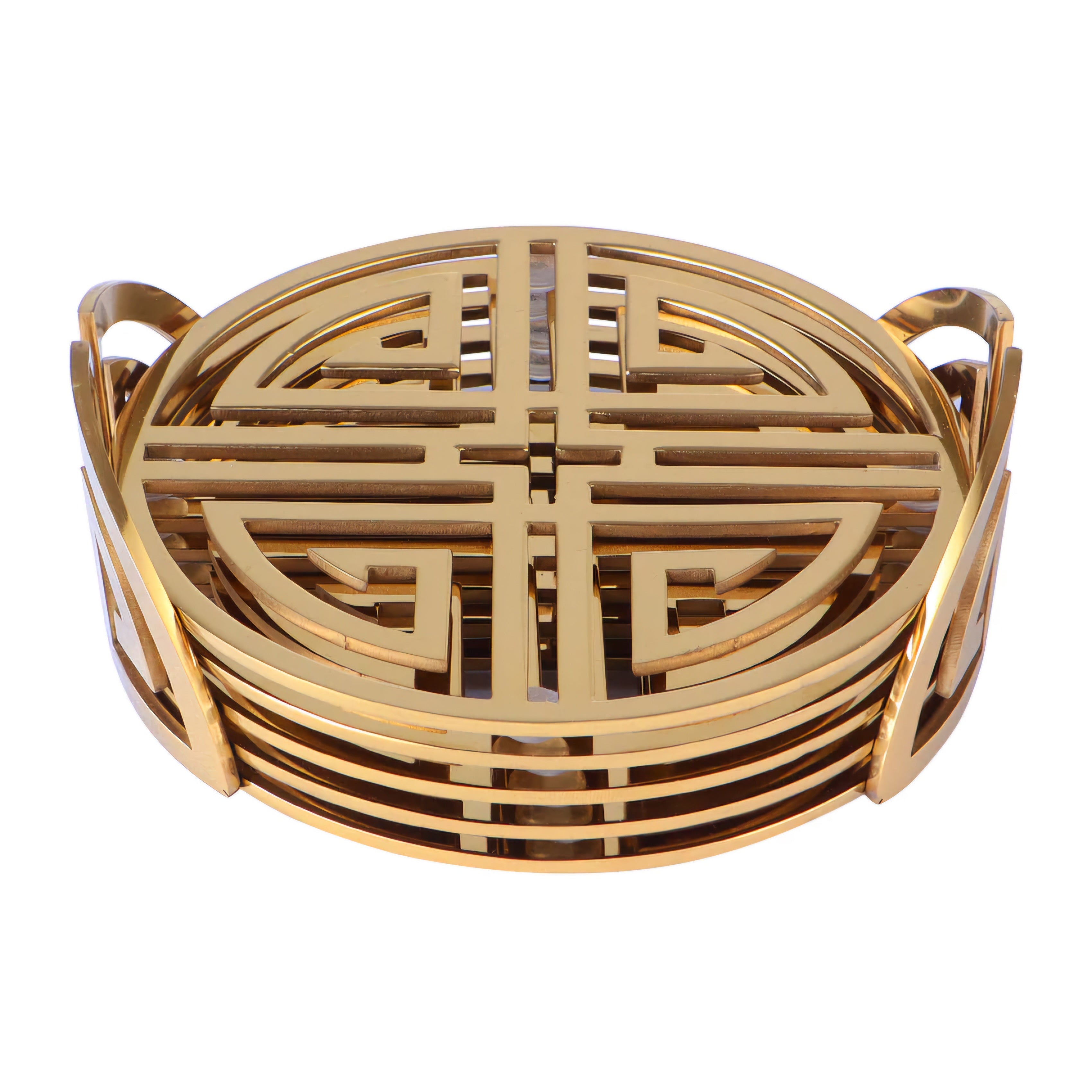 VALENCIA GOLD ROUND COASTER SET WITH HOLDER (SET OF 6)