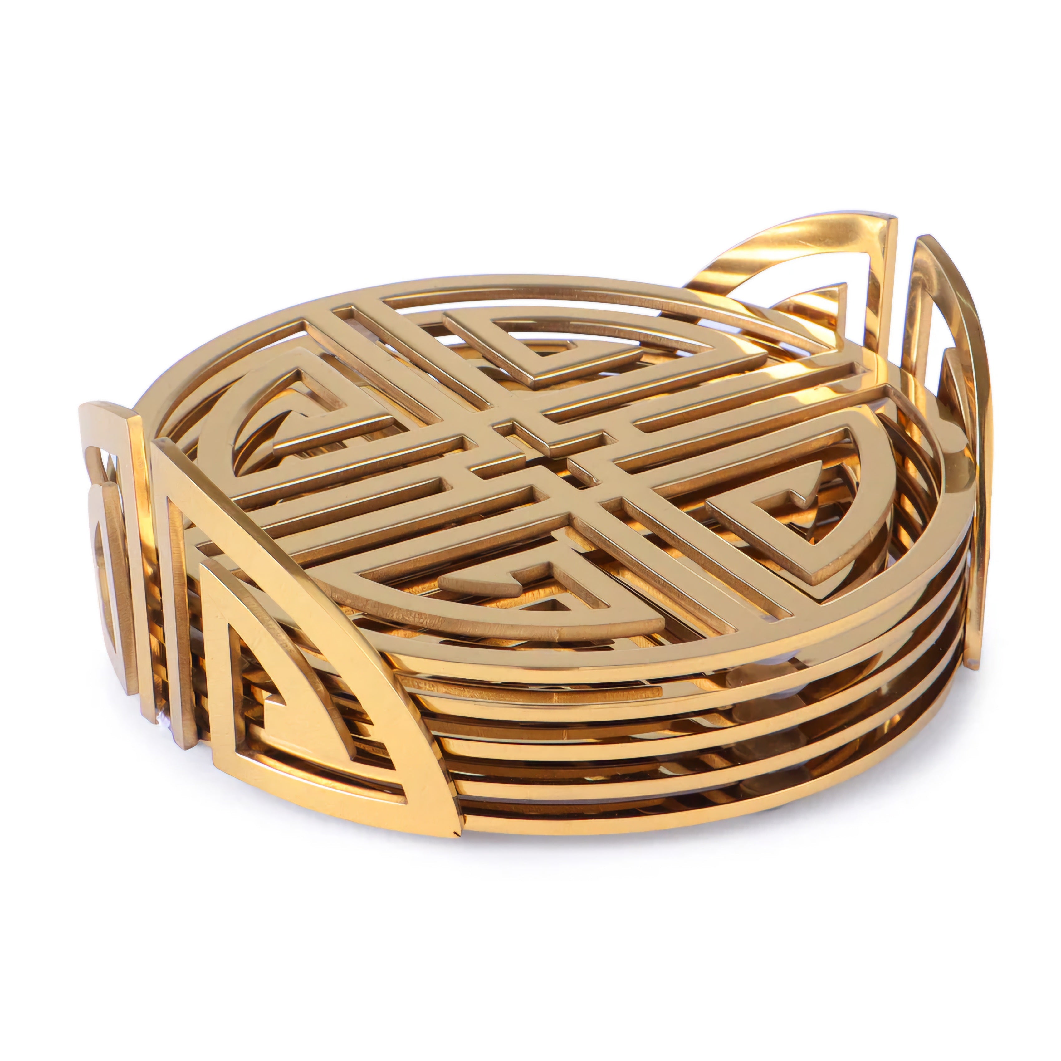 VALENCIA GOLD ROUND COASTER SET WITH HOLDER (SET OF 6)