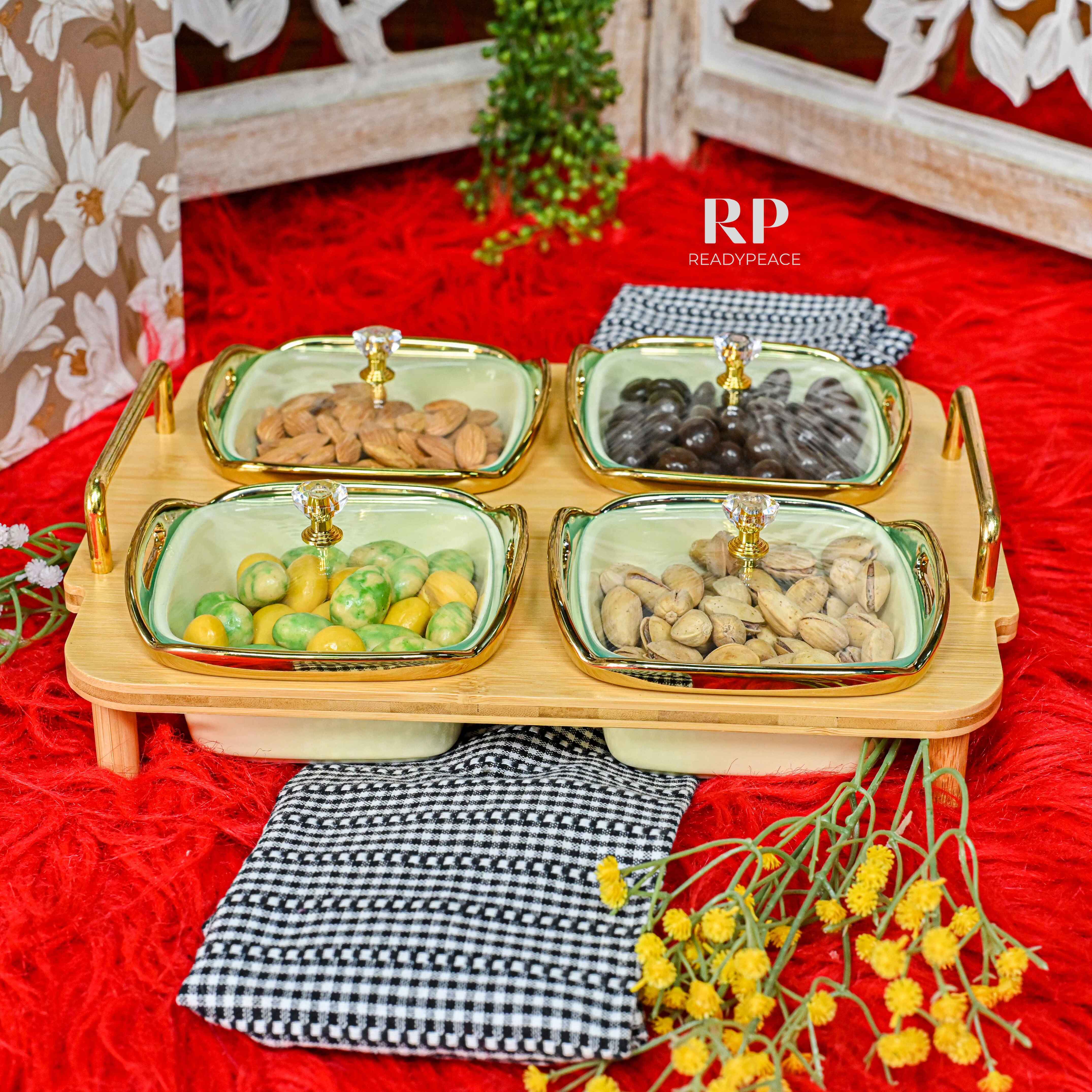 Edsel Four Bowls Serving Set with Lids and Tray