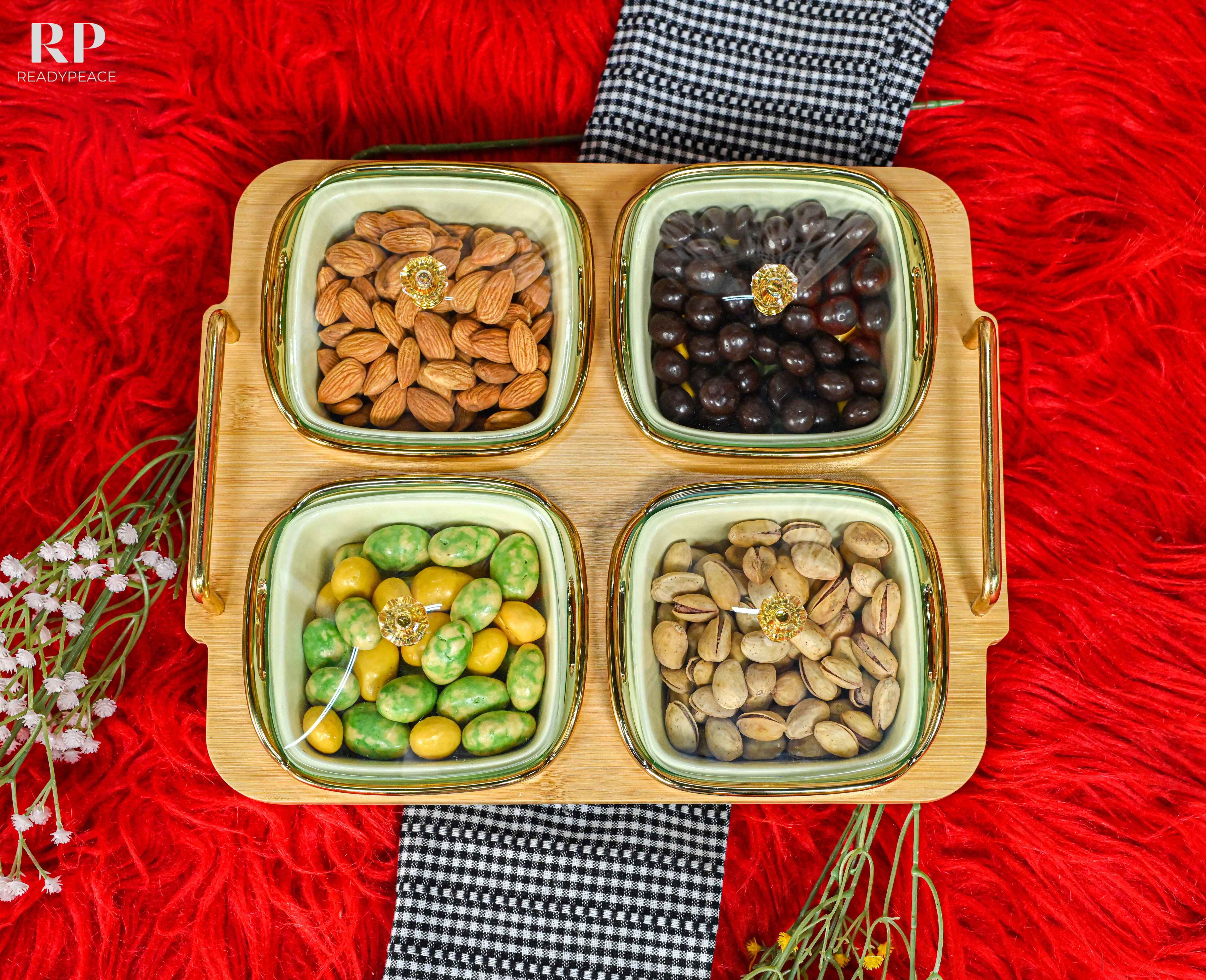 Edsel Four Bowls Serving Set with Lids and Tray