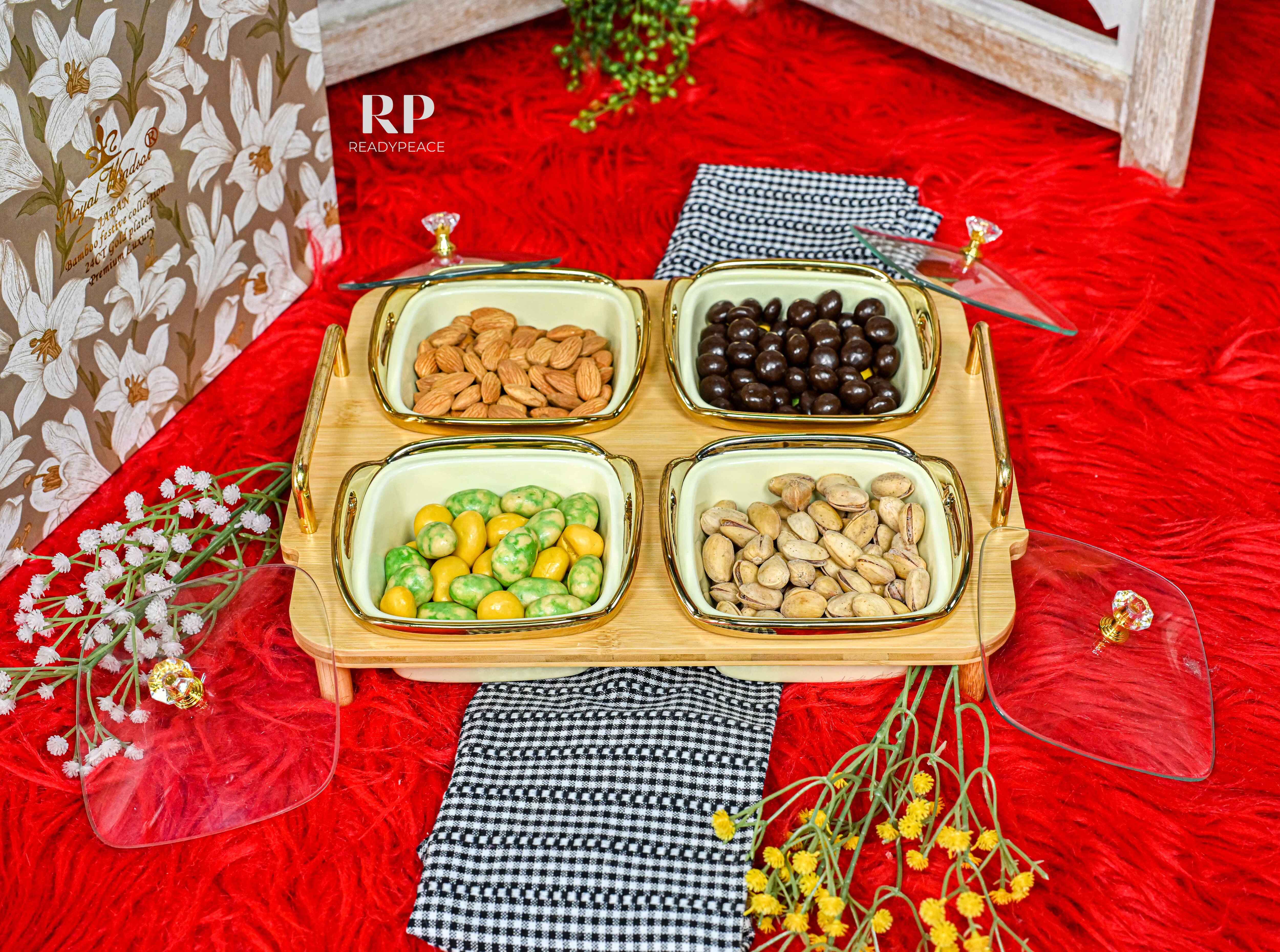 Edsel Four Bowls Serving Set with Lids and Tray