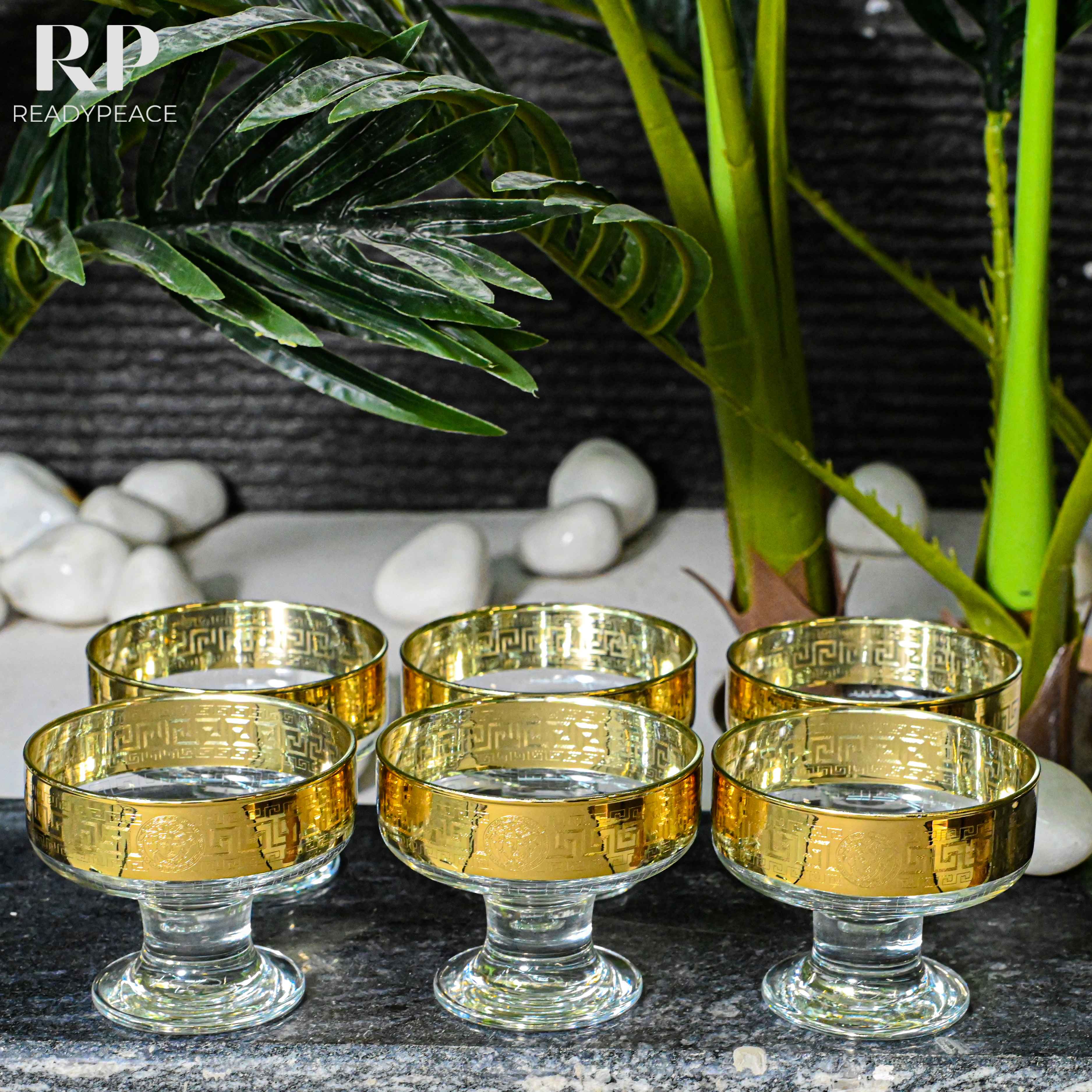 Bliss Gold Plated Dessert and Ice Cream Glass Bowl (Set of 6)