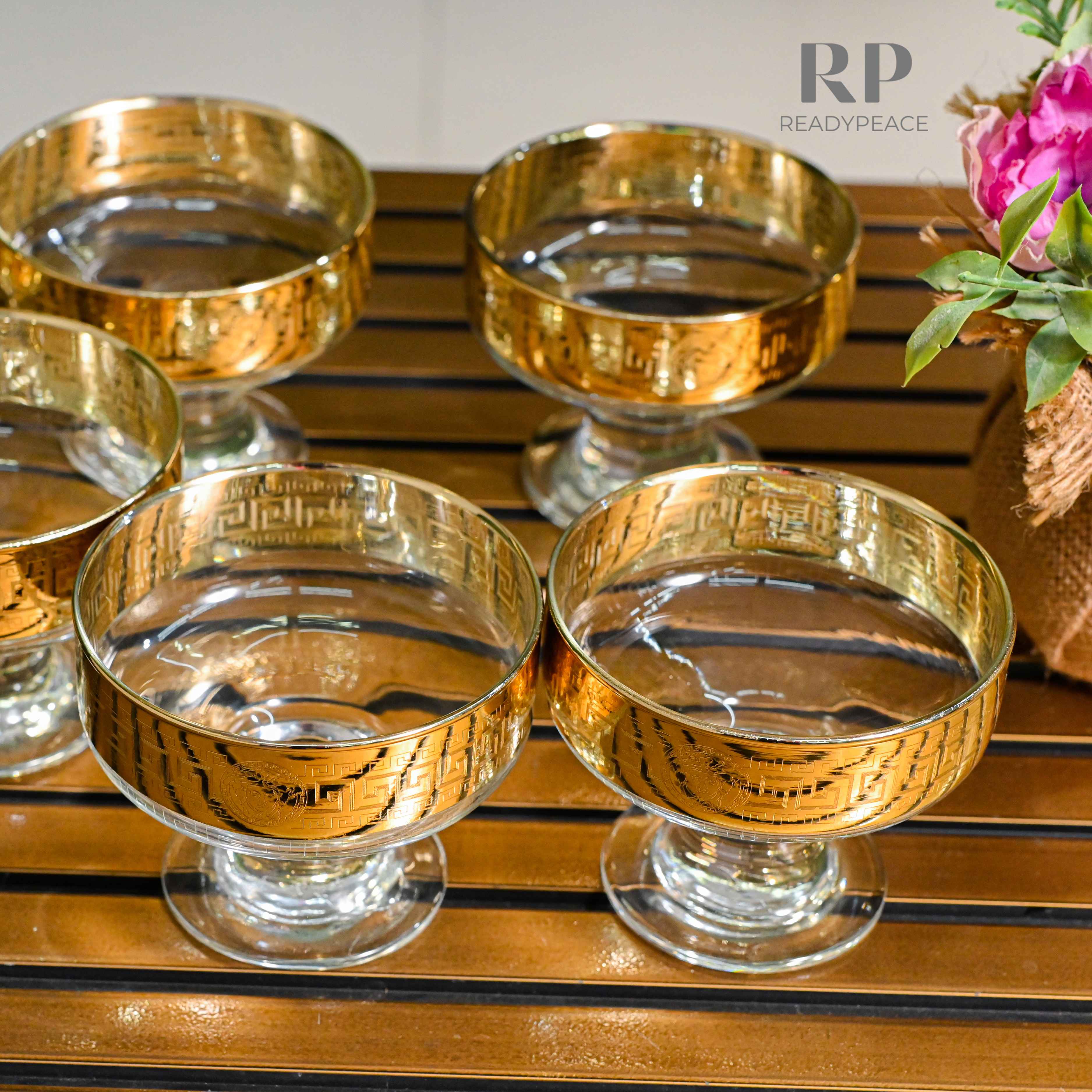 Bliss Gold Plated Dessert and Ice Cream Glass Bowl (Set of 6)