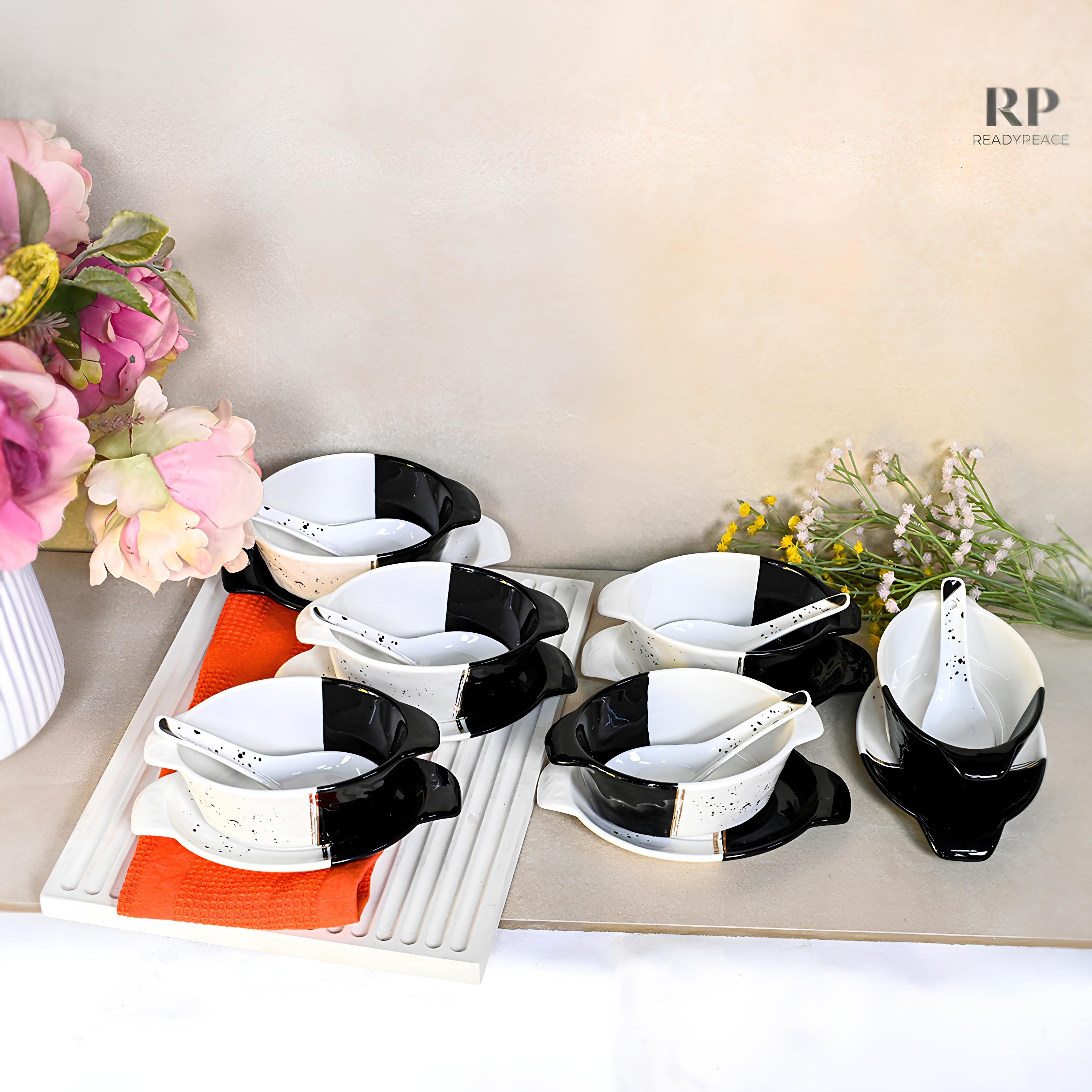 Swish 18 pcs Dual Tone Porcelain Soup Bowl Set