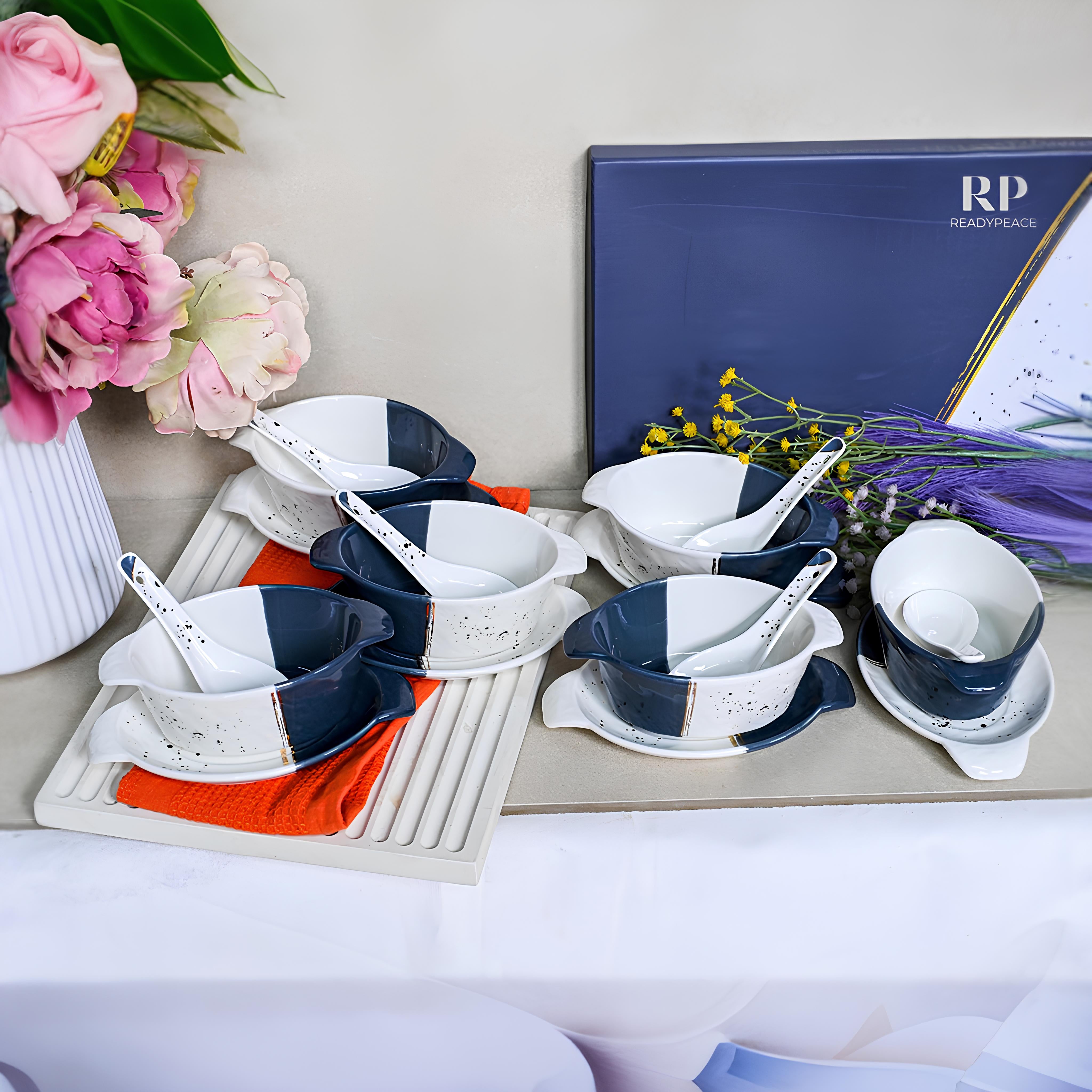 Swish 18 pcs Dual Tone Porcelain Soup Bowl Set