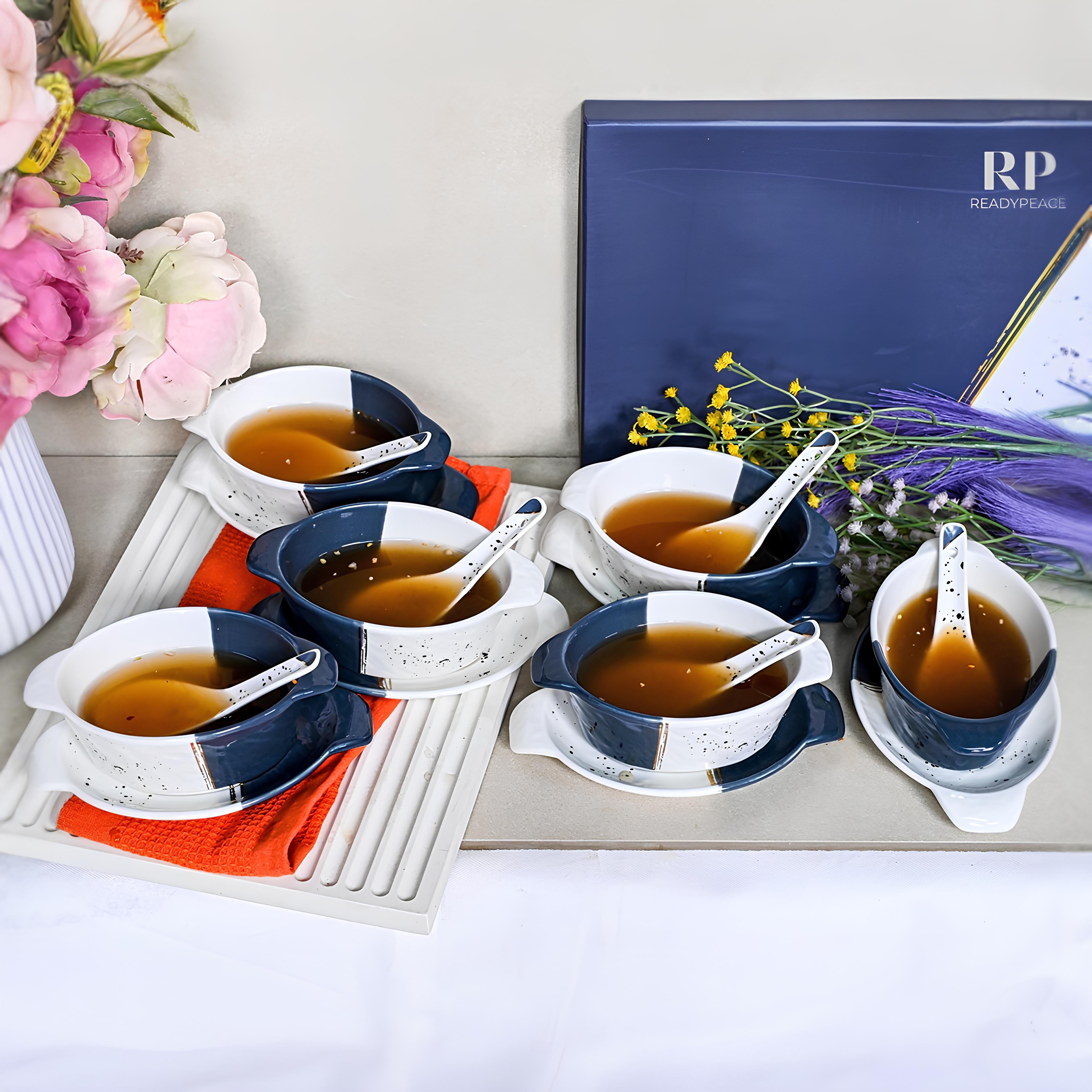 Swish 18 pcs Dual Tone Porcelain Soup Bowl Set