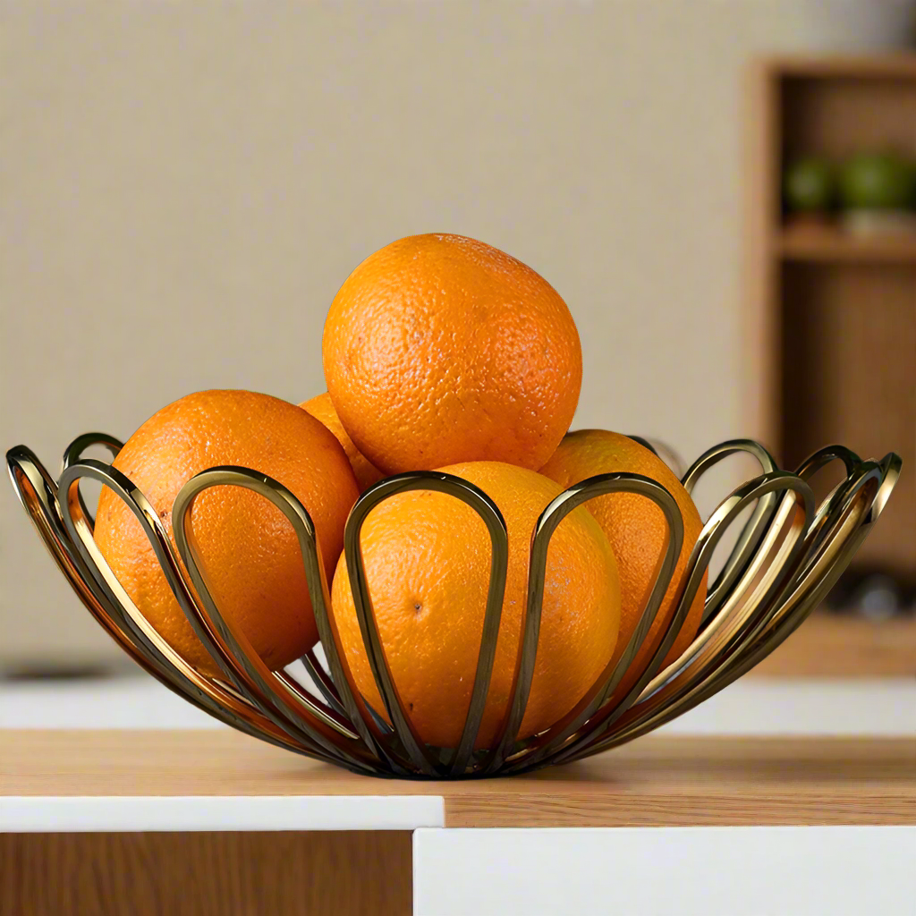 FLORAL UMBRELLA GOLD FRUIT BASKET (10 x 4 inches)