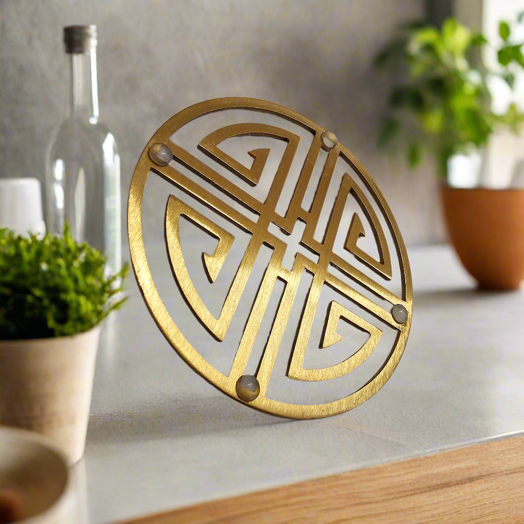 VALENCIA GOLD ROUND COASTER SET WITH HOLDER (SET OF 6)