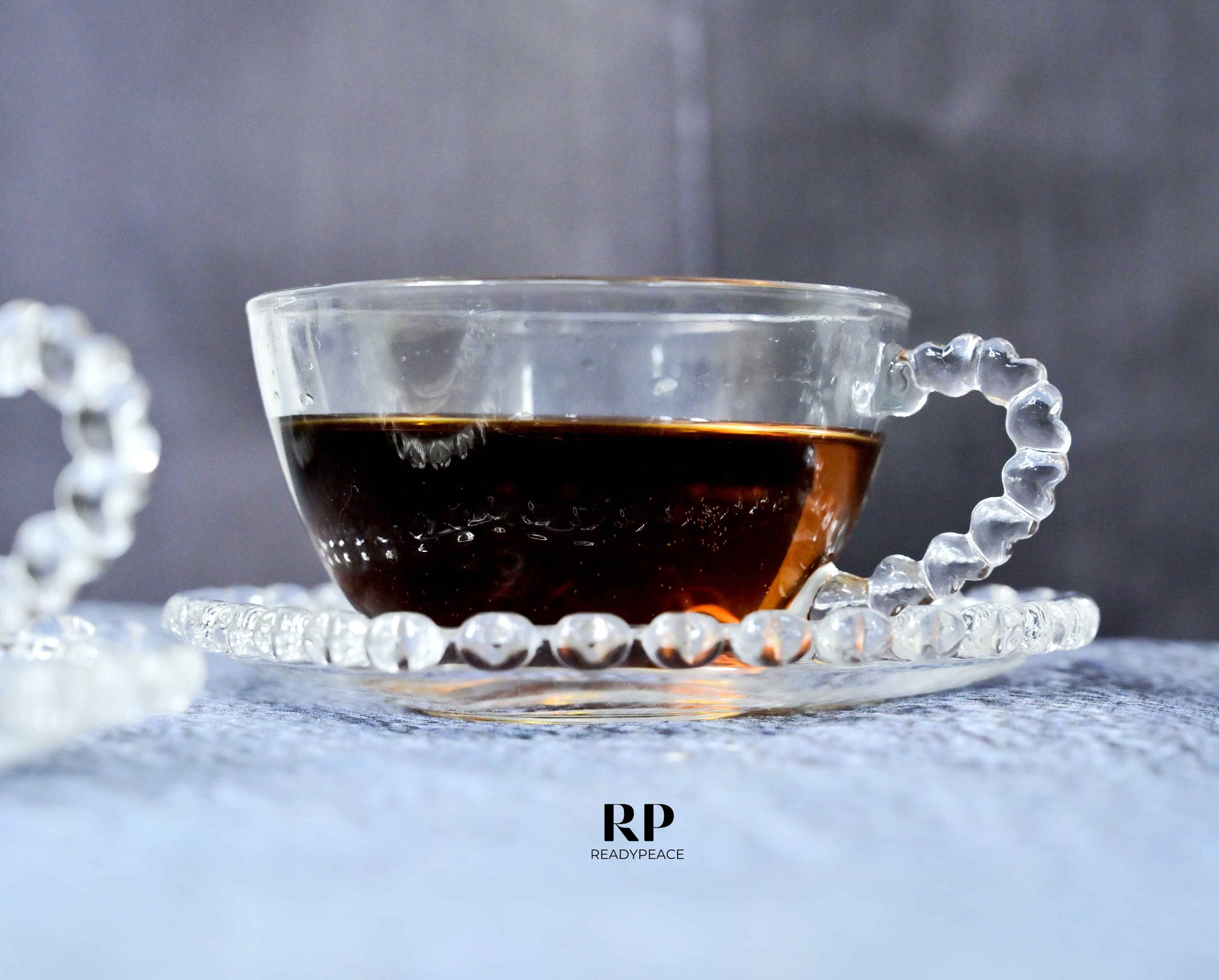 Crystal Heart Glass Cup with Saucer (Set of 6)