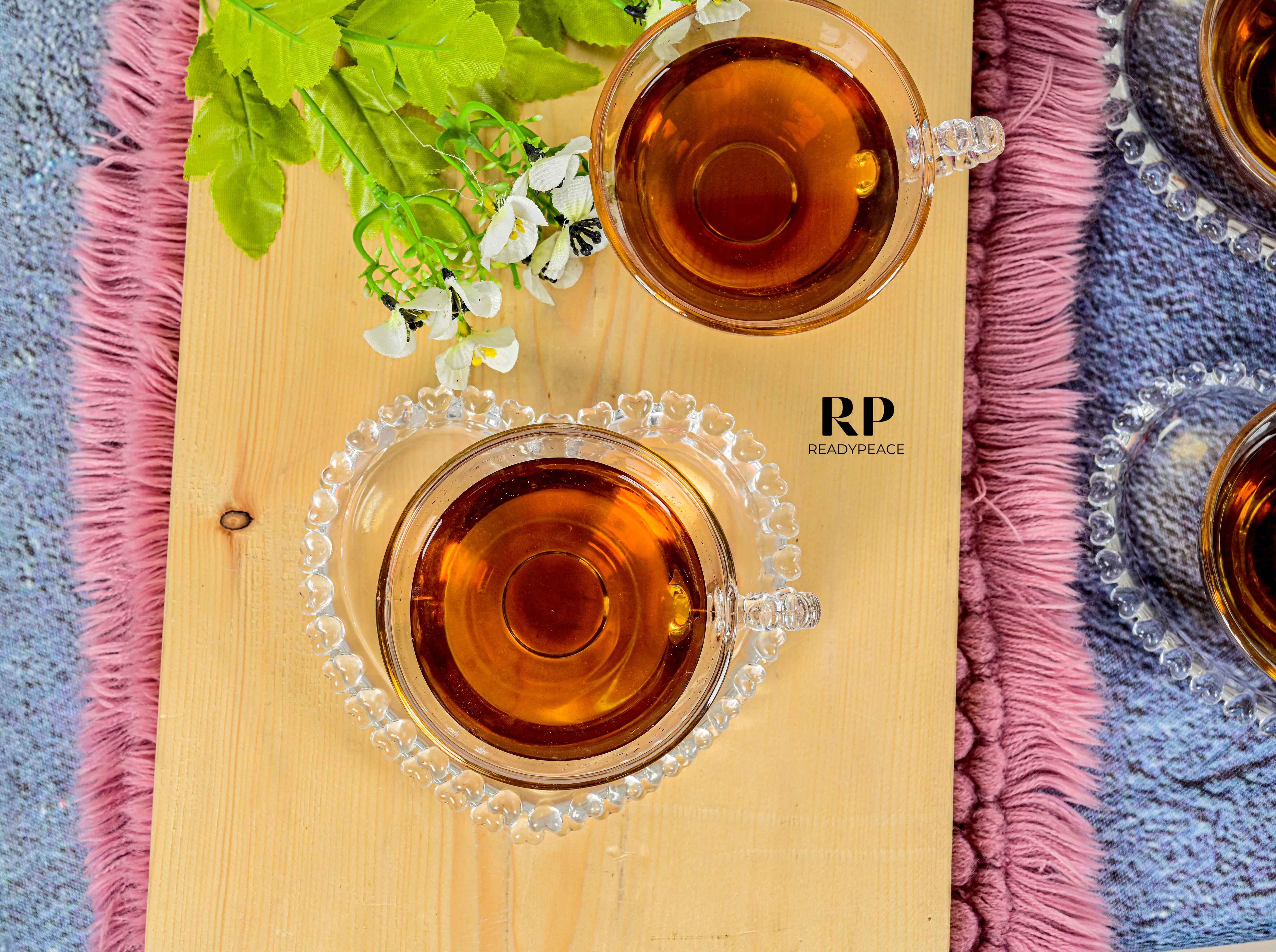 Crystal Heart Glass Cup with Saucer (Set of 6)