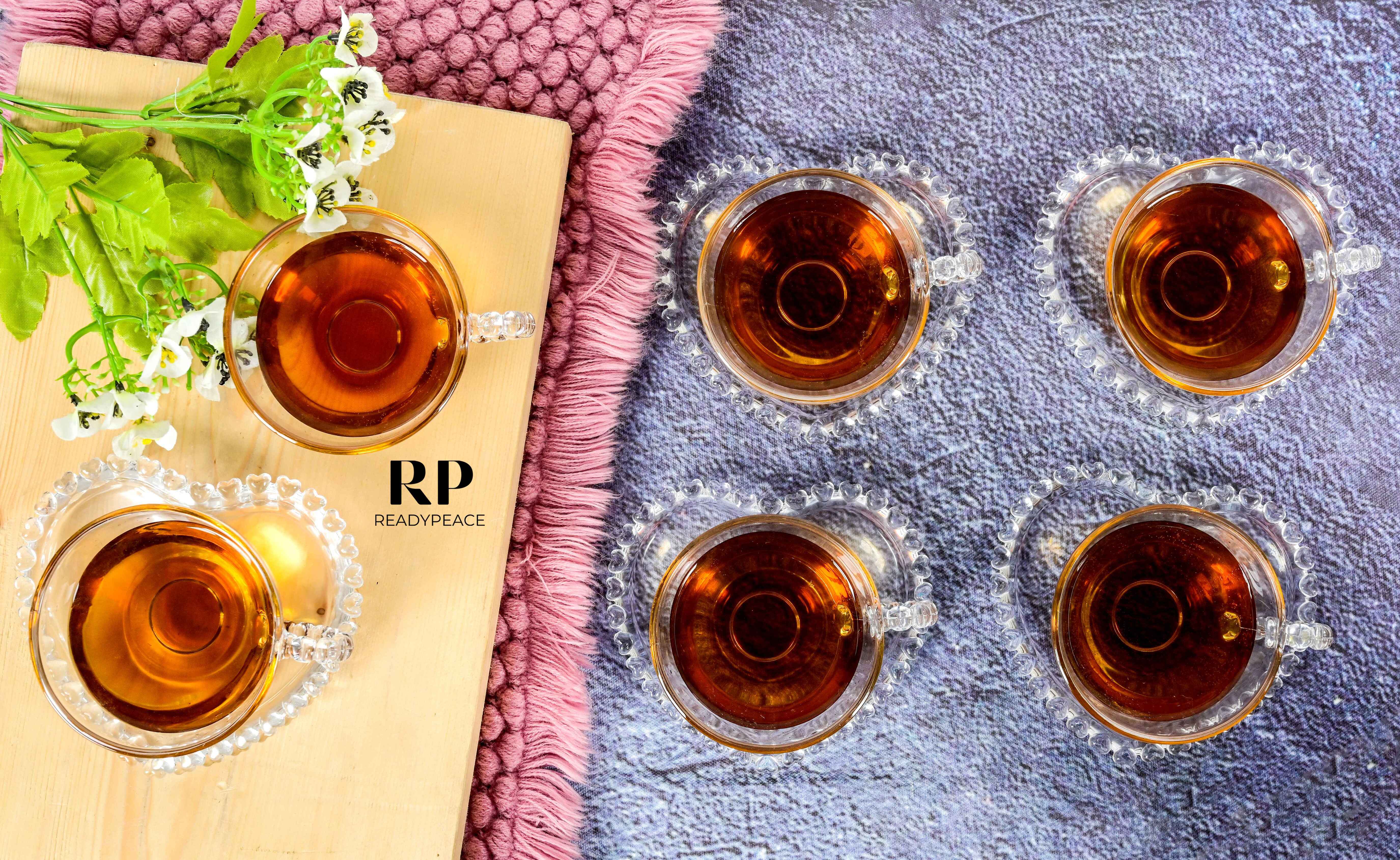 Crystal Heart Glass Cup with Saucer (Set of 6)