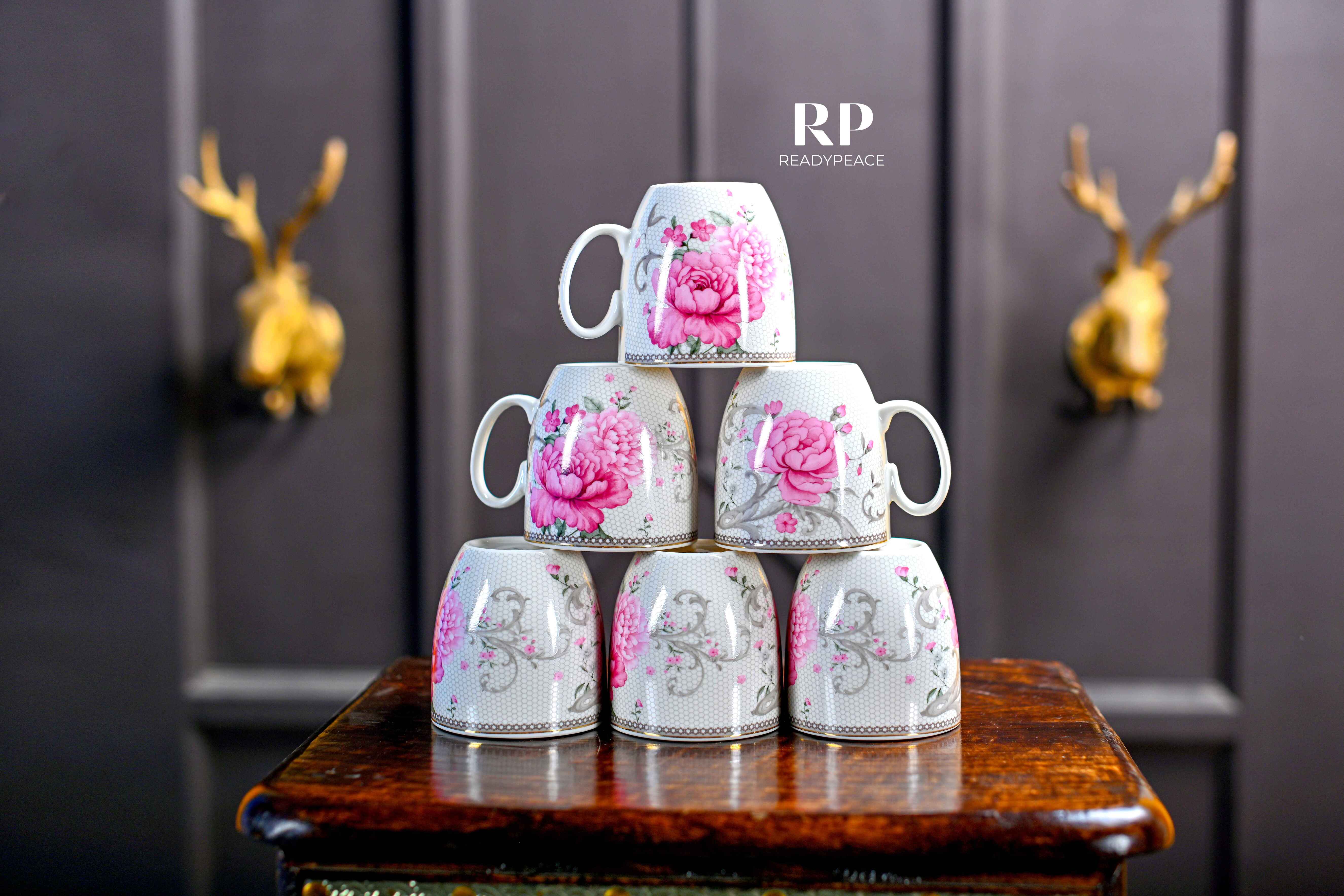 Rose Floral Fine Bone China Mug (Set of 6)