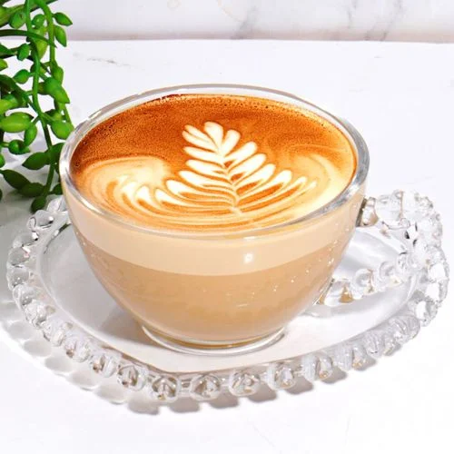 Crystal Heart Glass Cup with Saucer (Set of 6)