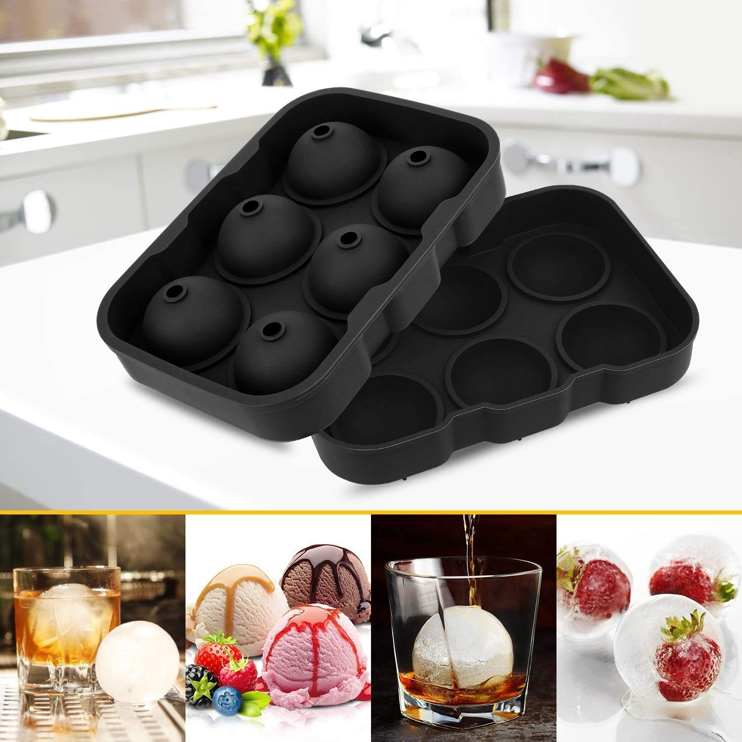 Ball Ice Cube Tray with Funnel (Set of 2 Trays)