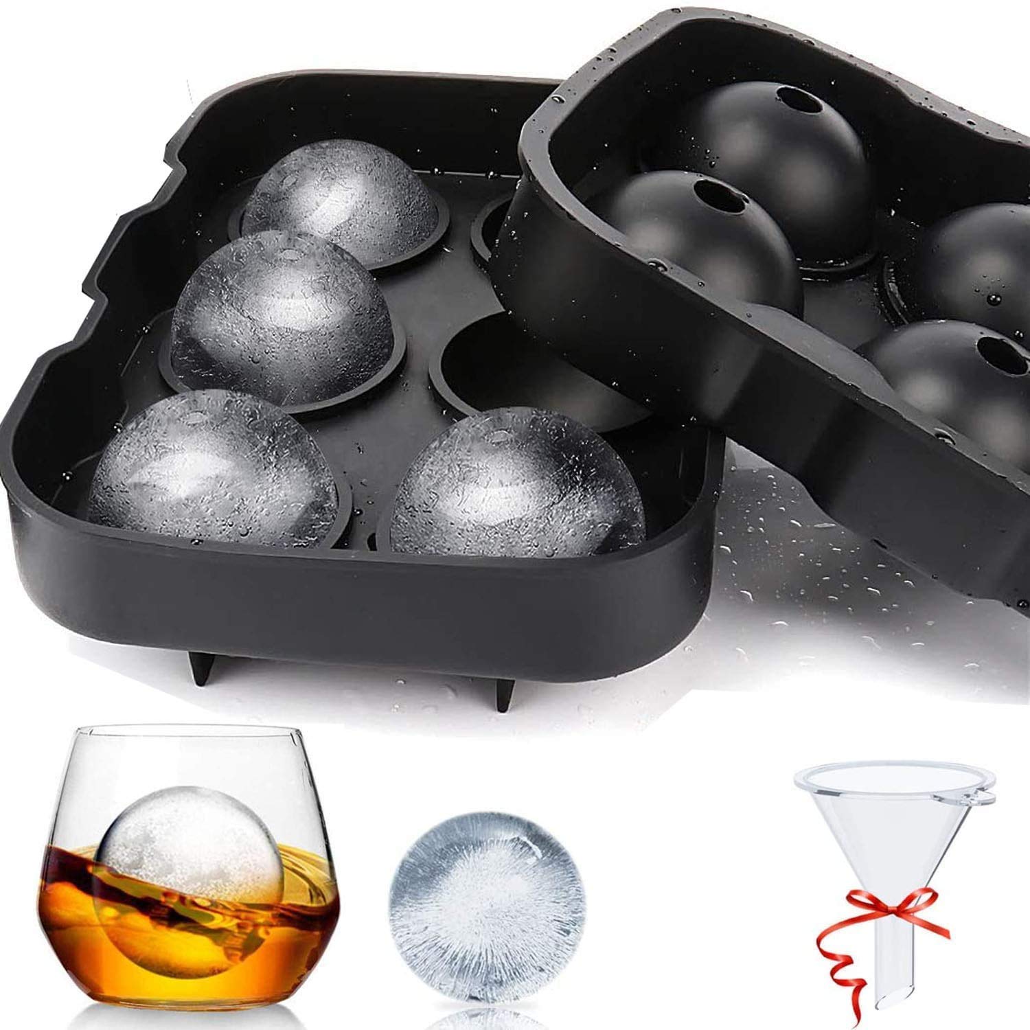 Ice Ball Maker Molds Silicone Sphere Ice Tray with Funnel 1.8inch