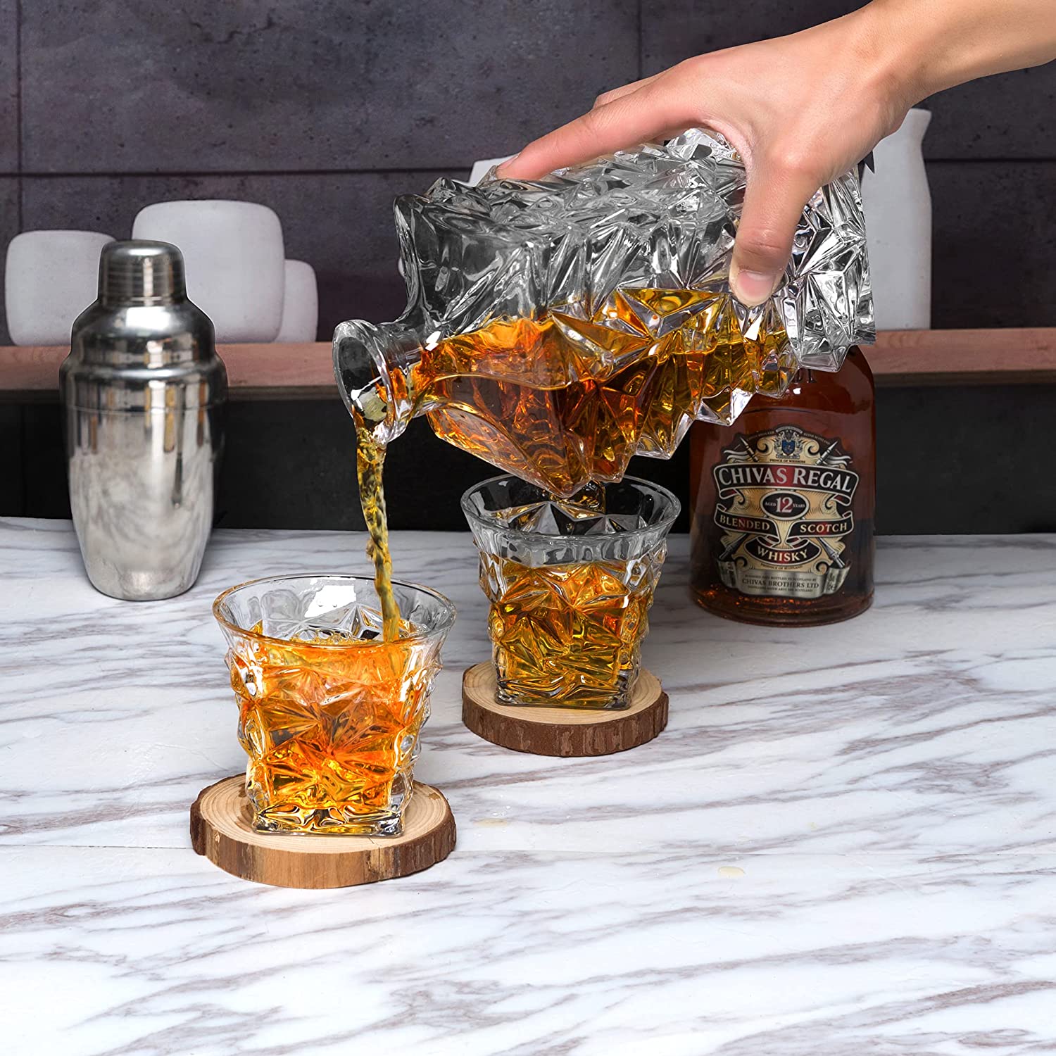 Diamond Whiskey Crystal Decanter Set with 6 Glasses