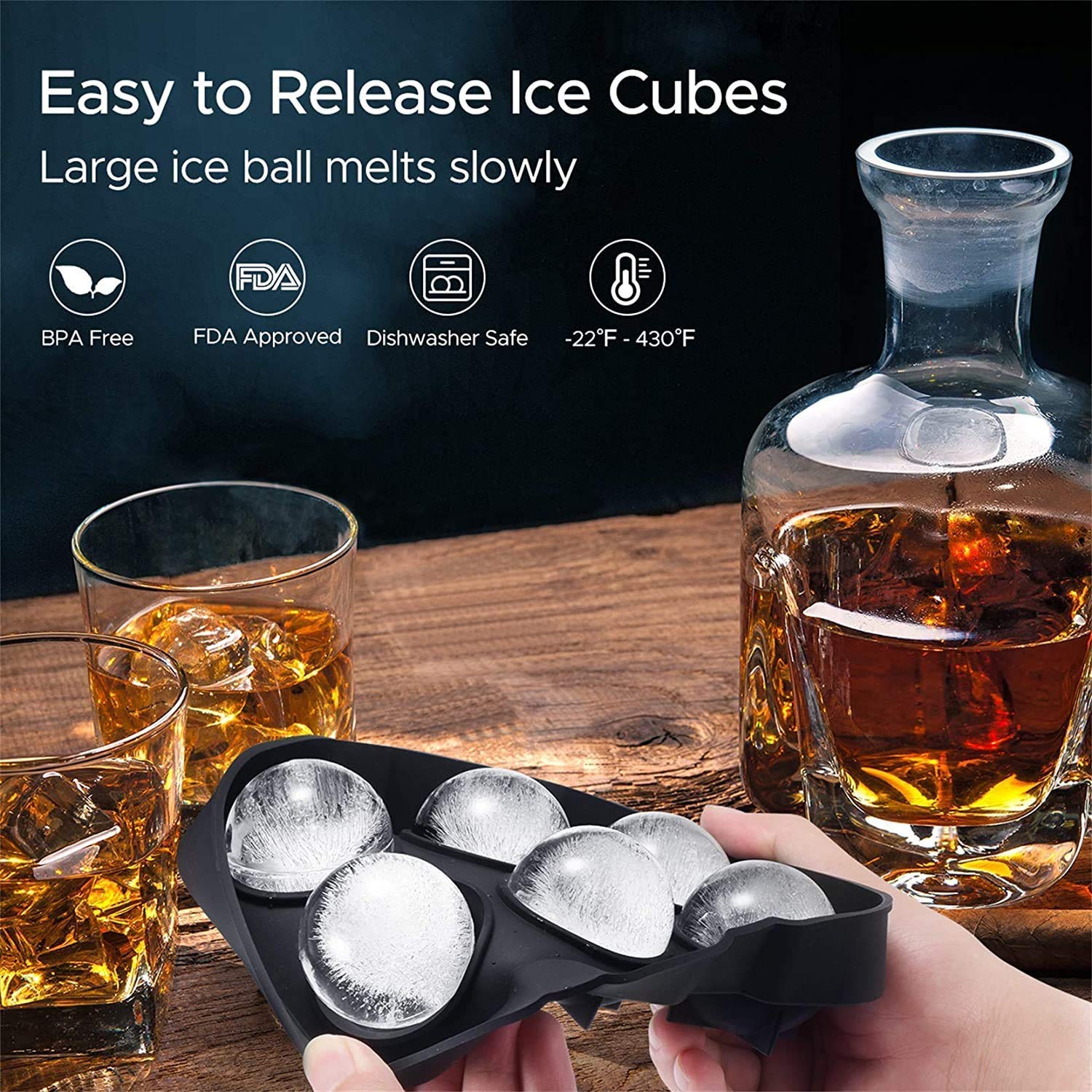 Ball Ice Cube Tray with Funnel (Set of 2 Trays)
