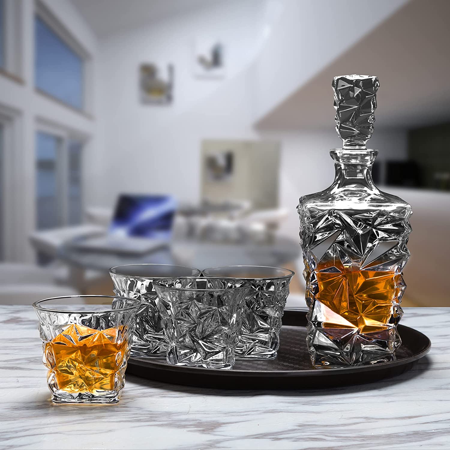 Diamond Whiskey Crystal Decanter Set with 6 Glasses