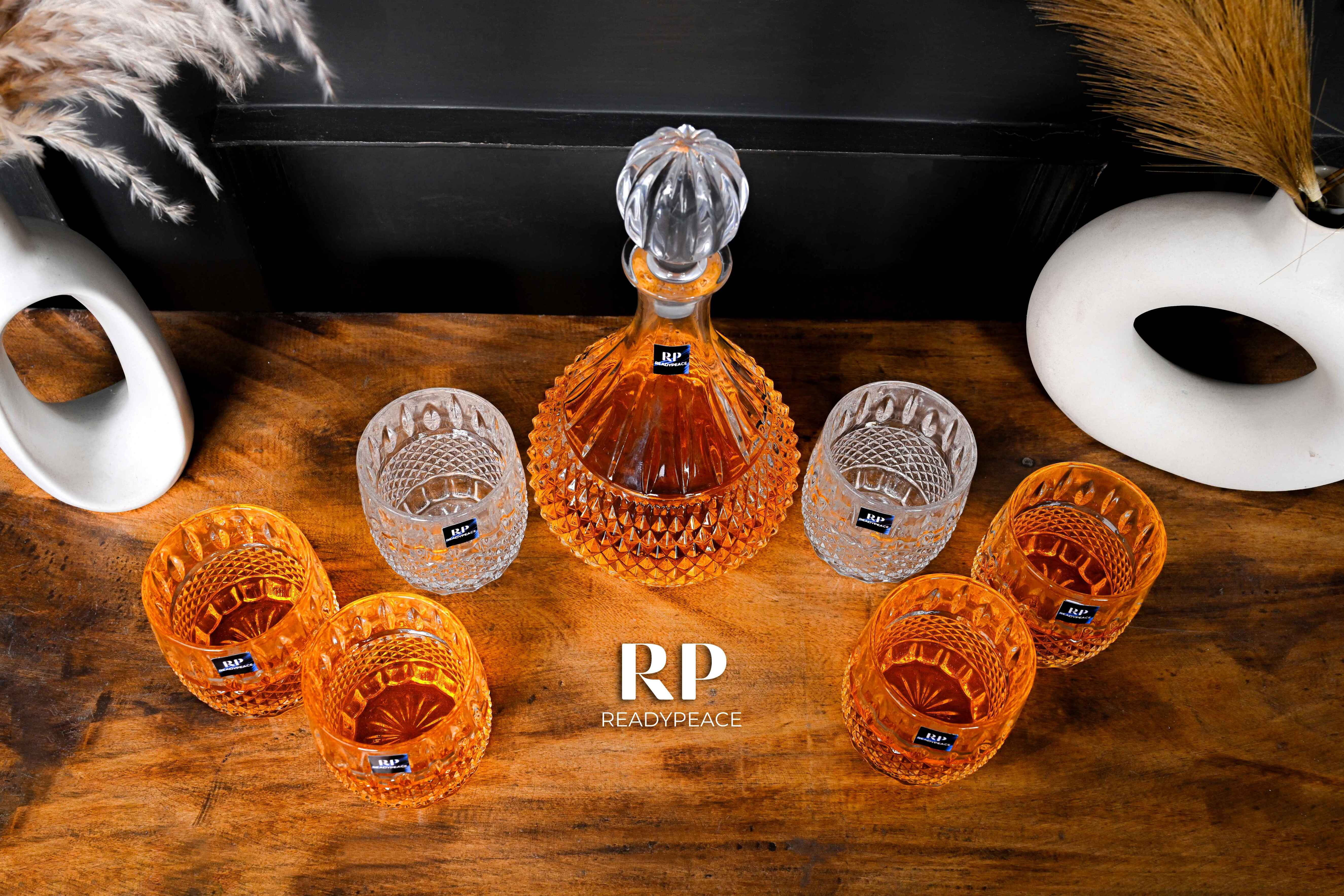 Vintage Classic 7 Pcs Crystal Decanter Set with Glasses