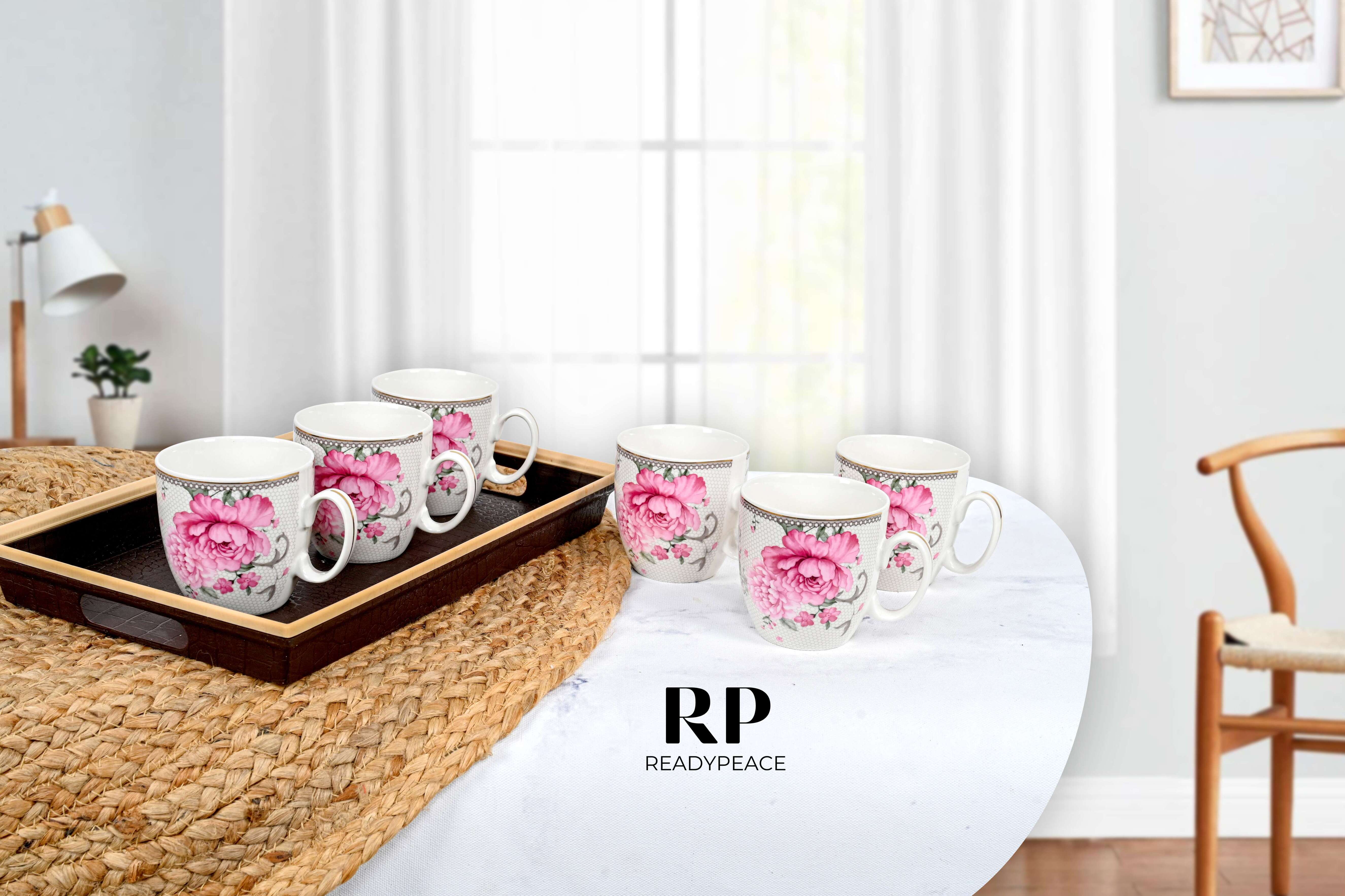 Rose Floral Fine Bone China Mug (Set of 6)