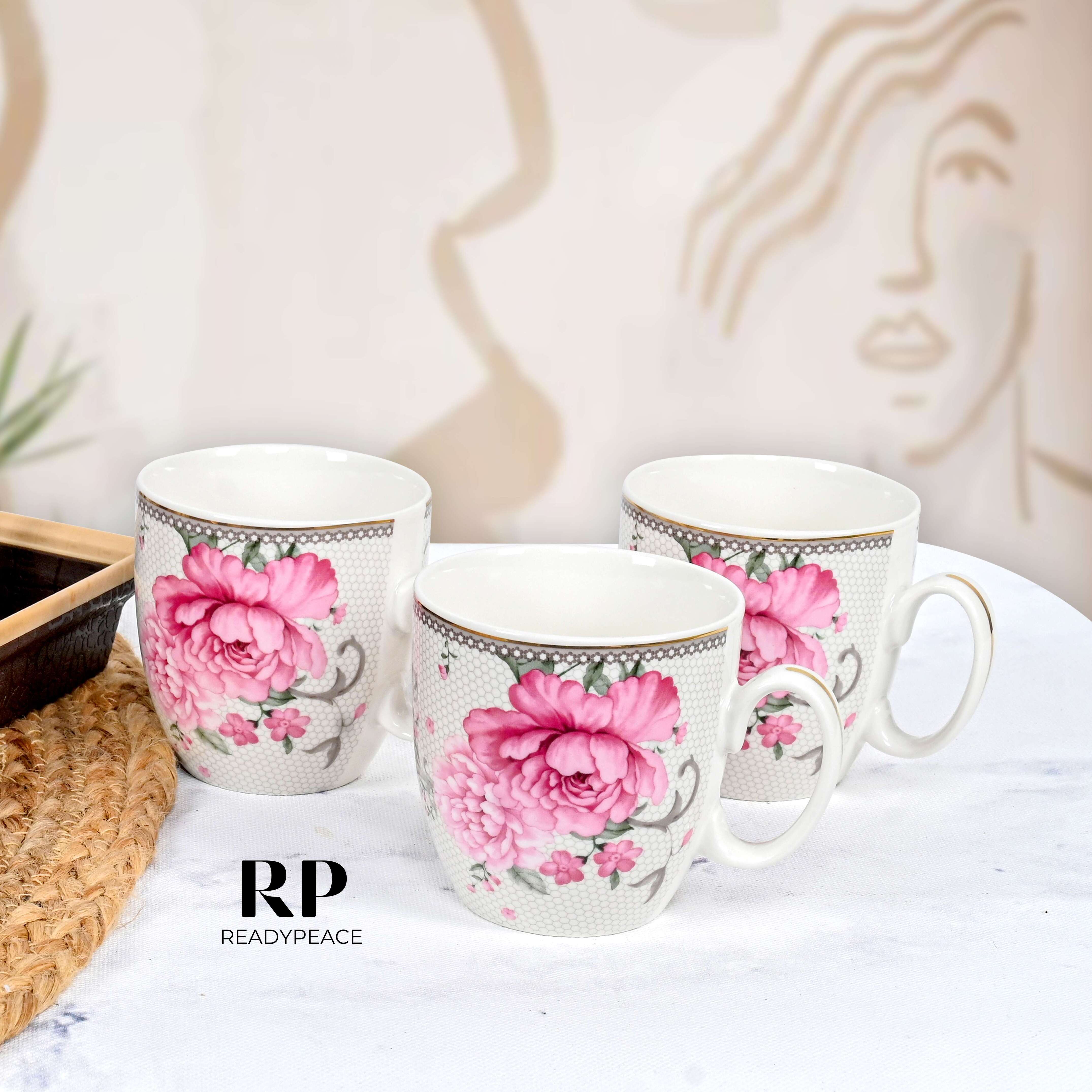 Rose Floral Fine Bone China Mug (Set of 6)