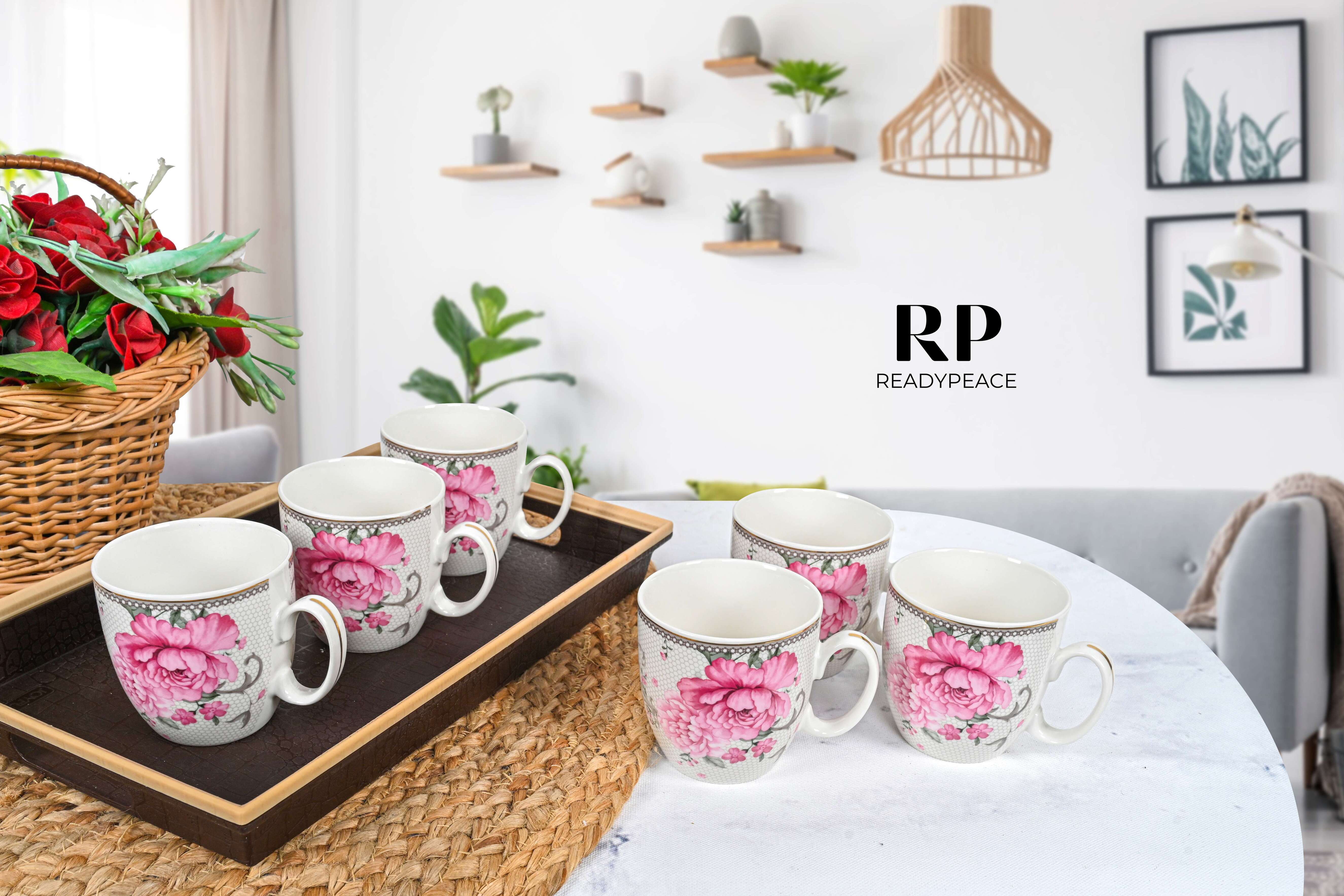 Rose Floral Fine Bone China Mug (Set of 6)