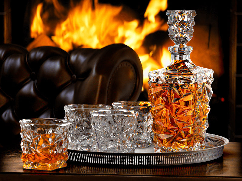 Diamond Whiskey Crystal Decanter Set with 6 Glasses