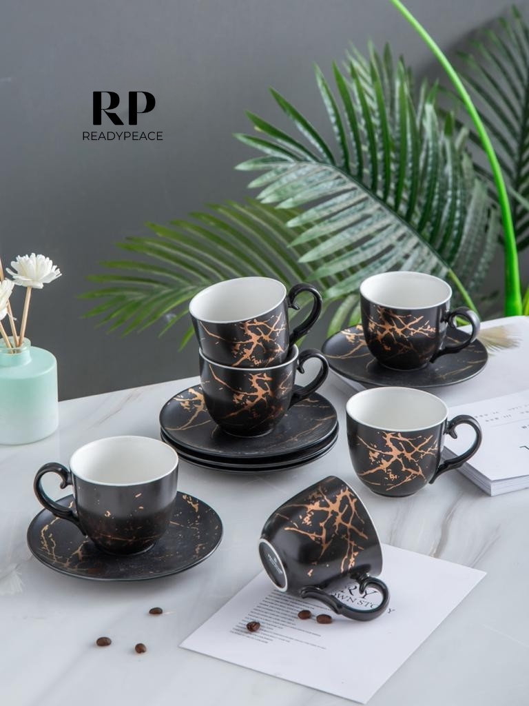 Luxury Matte Italian Cup & Saucer Set of 6