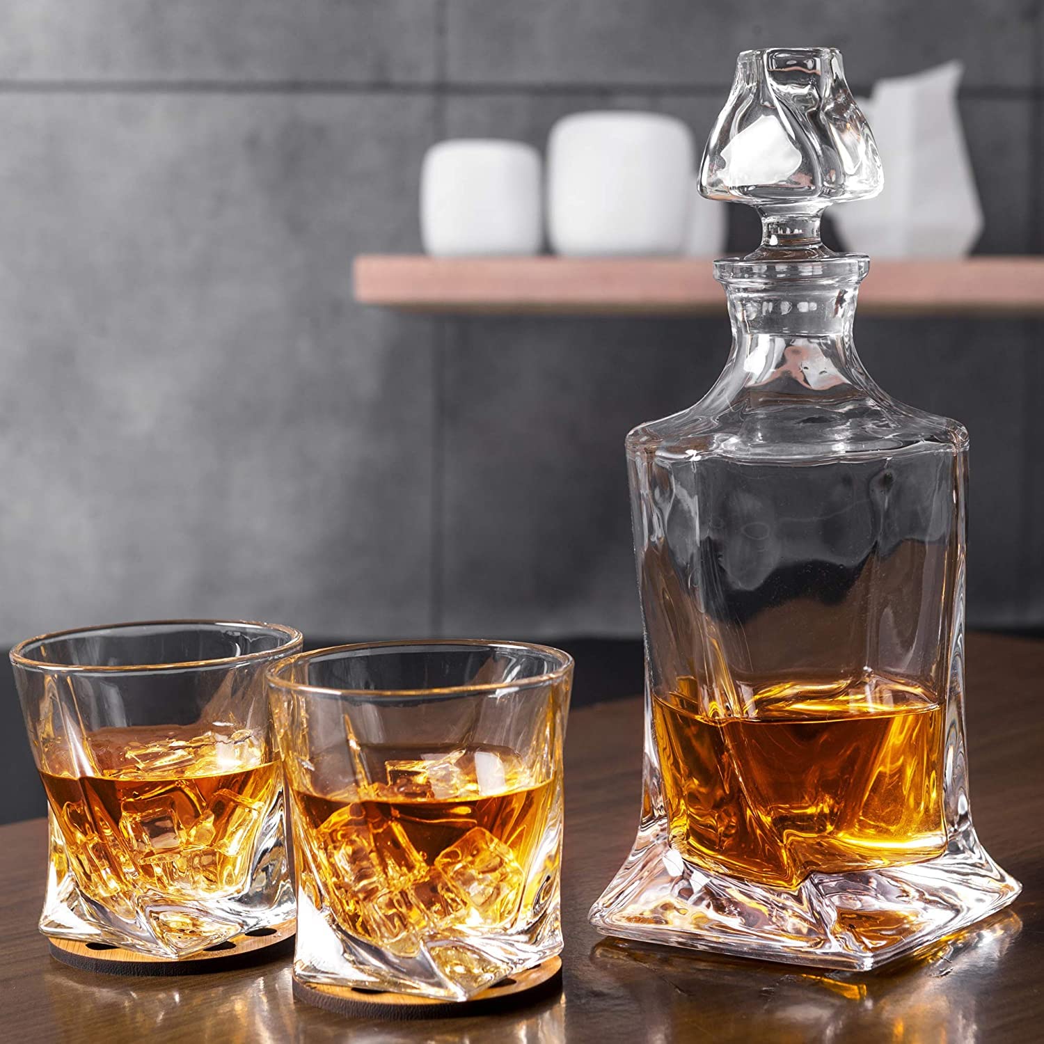 The Epic Twist 7 Pcs Crystal Decanter Set with Glasses
