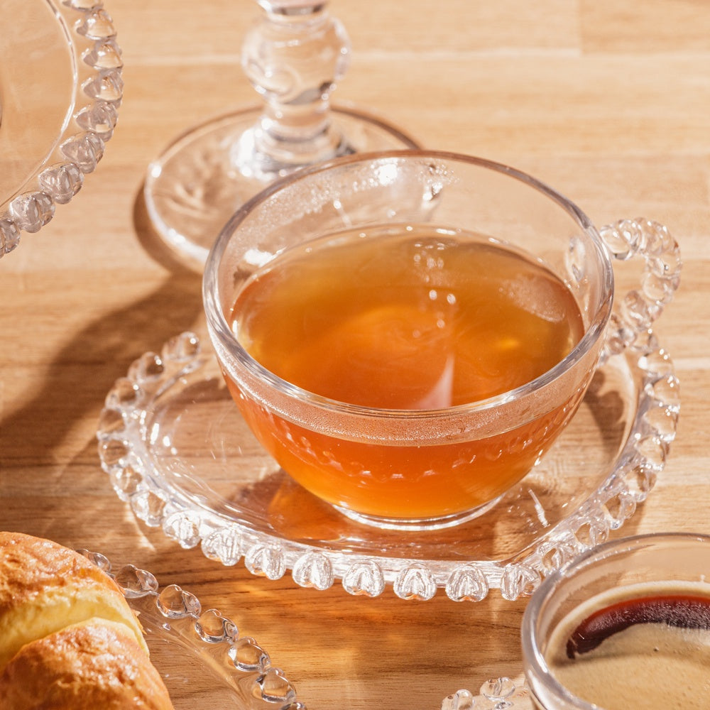 Crystal Heart Glass Cup with Saucer (Set of 6)