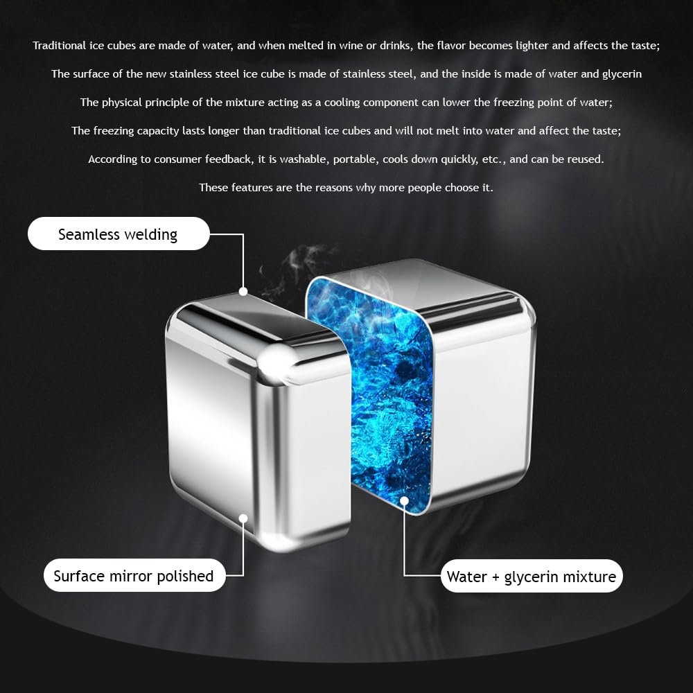 Arctic Reusable Metal Ice Cubes (Pack of 8 + Tong)