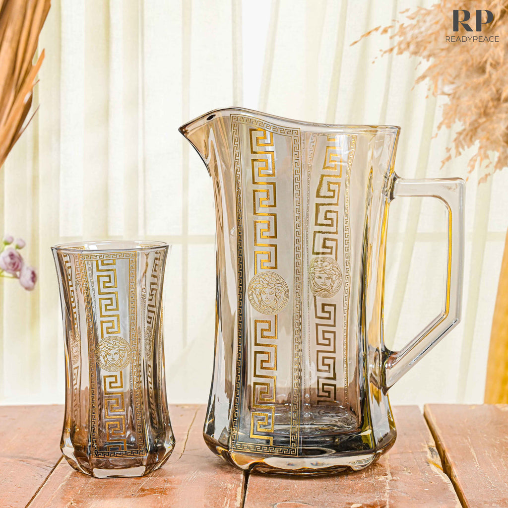 6 PC Tall Gold Versace Inspired Design Glass Cups – R & B Import