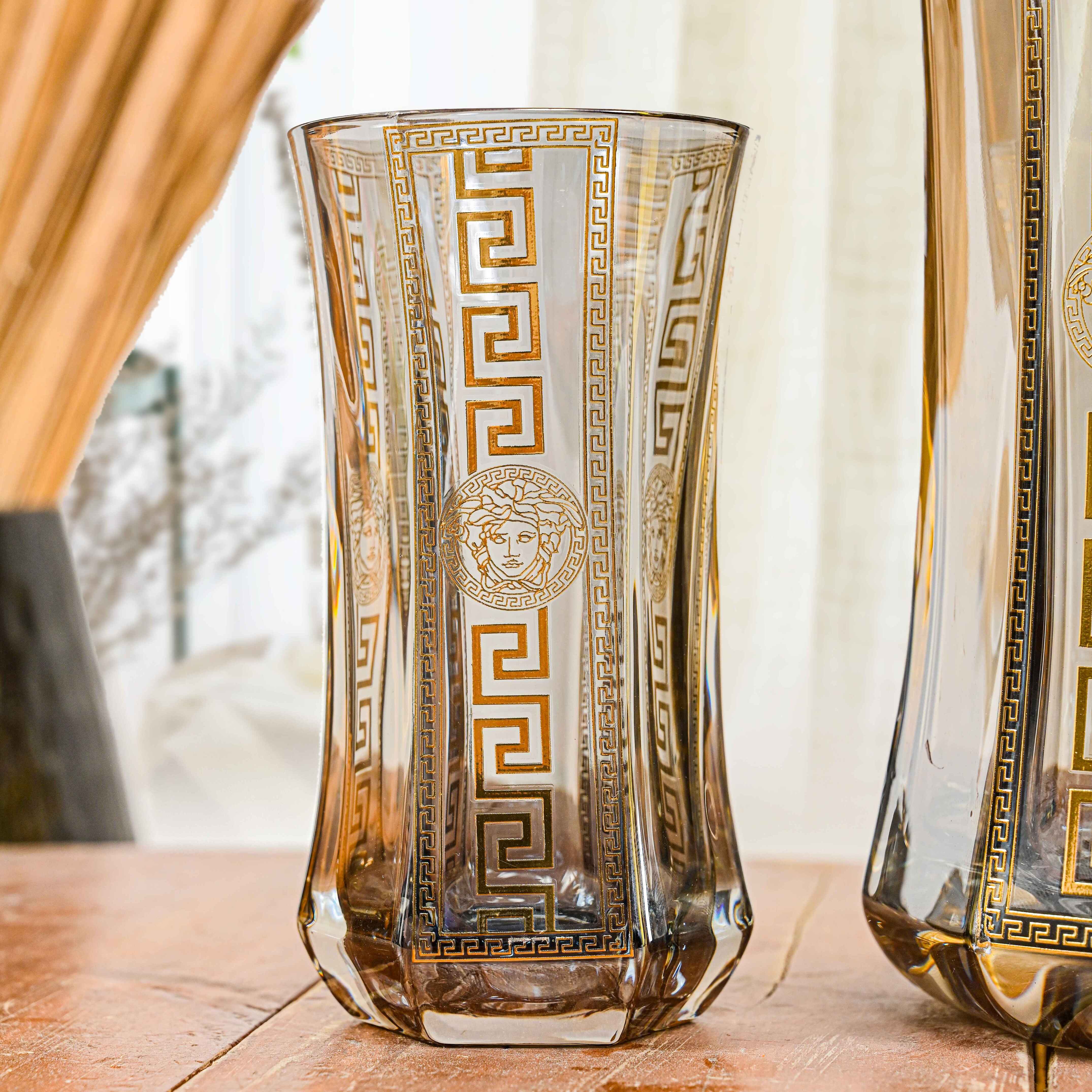 Deluxe Versace Gold Plated Jug with 6 Tall Glasses (Grey)