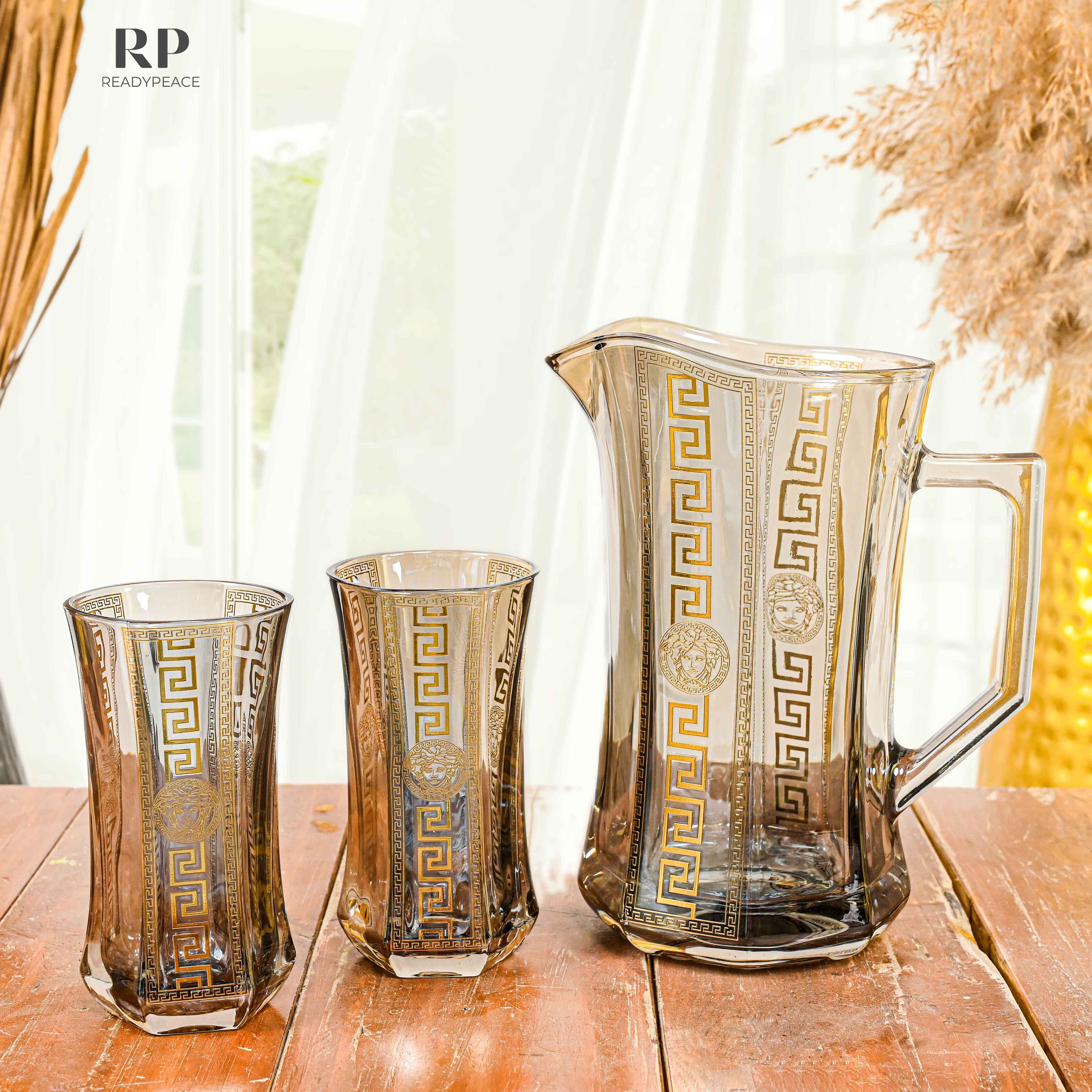 Deluxe Versace Gold Plated Jug with 6 Tall Glasses (Grey)