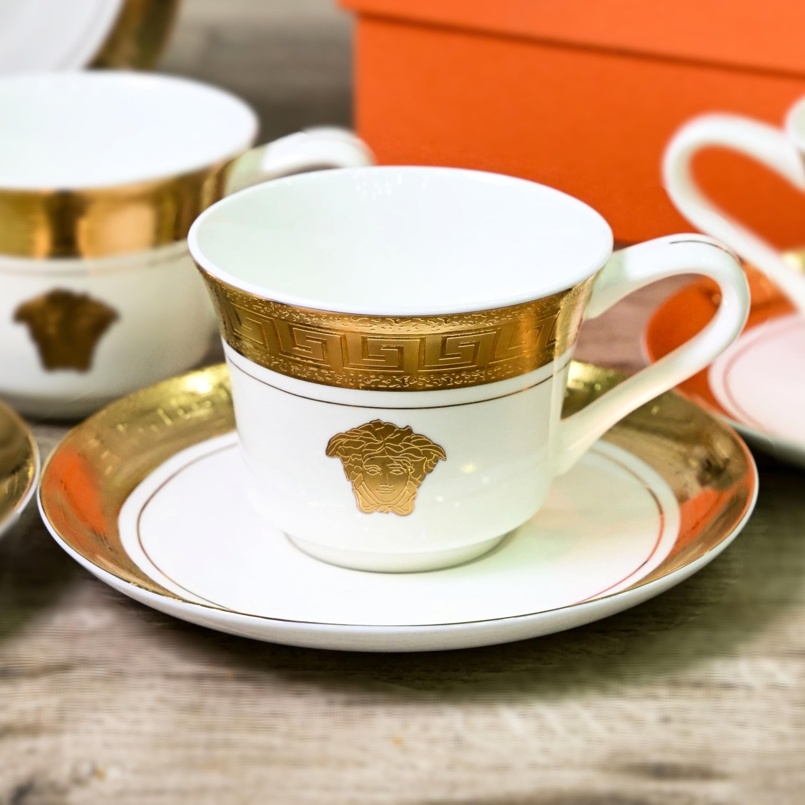 Versace 24K Gold Luxury Signature Cup Saucer Set