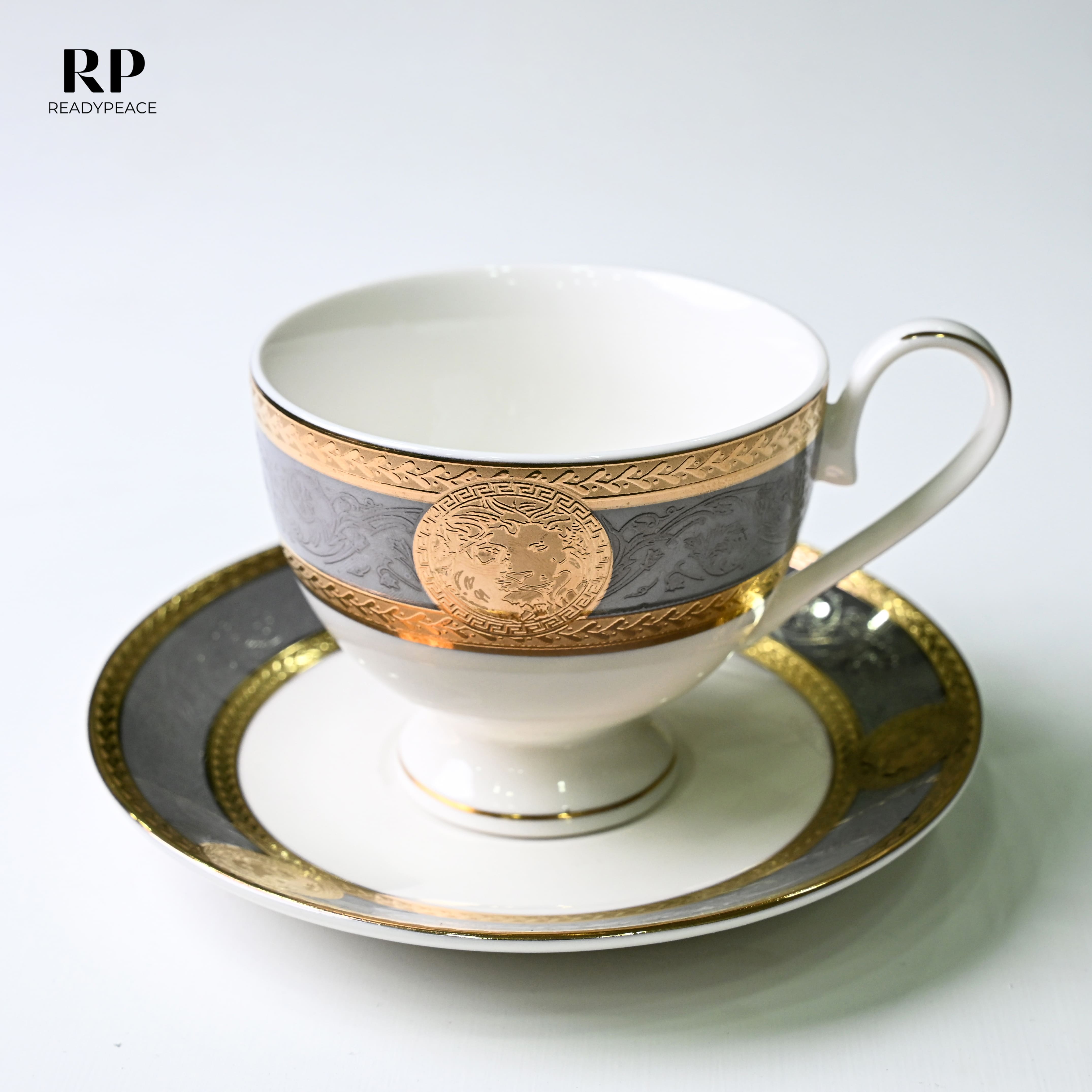 Versus Versace Lion 24K Gold Cup Saucer Set (GREY EDITION)