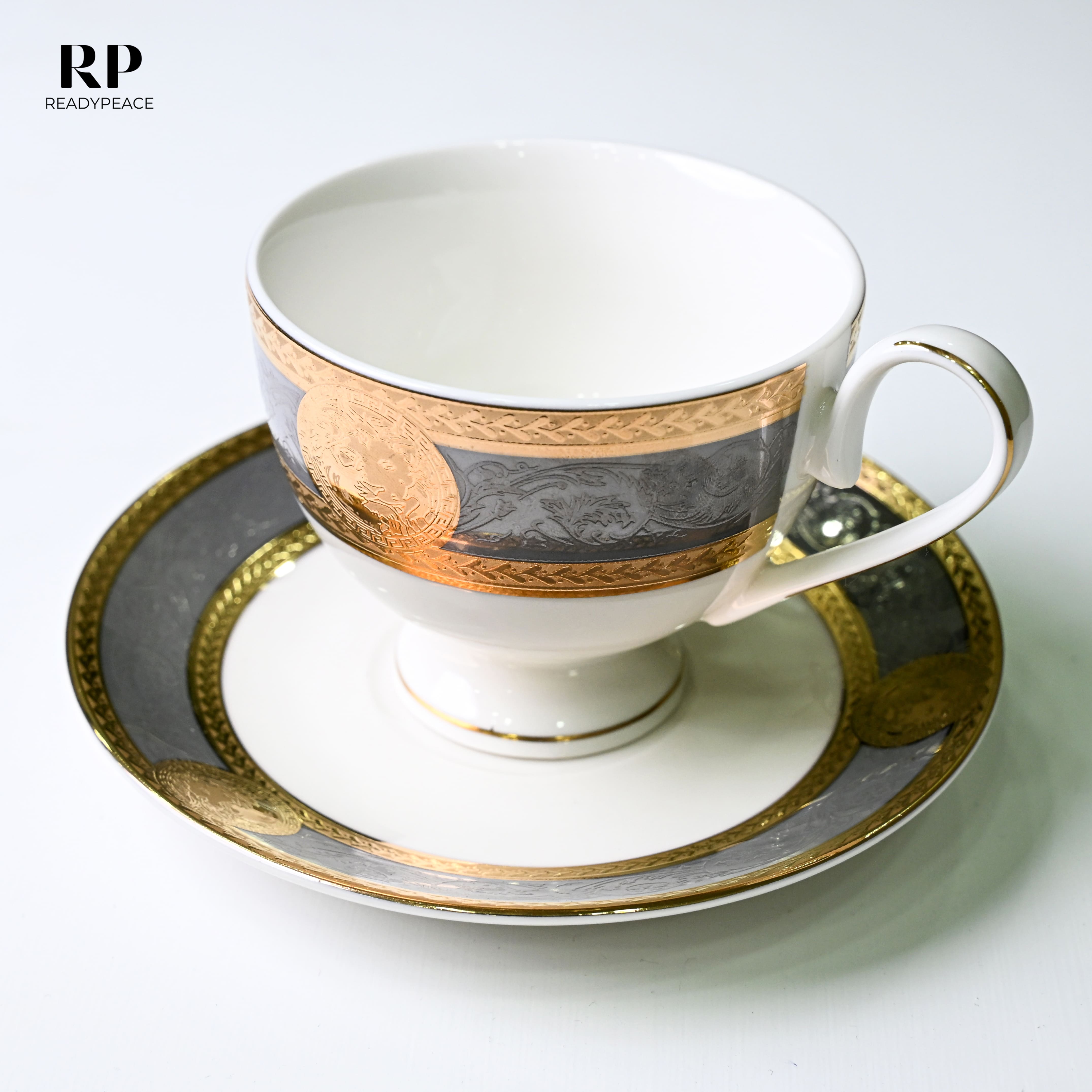 Versus Versace Lion 24K Gold Cup Saucer Set (GREY EDITION)