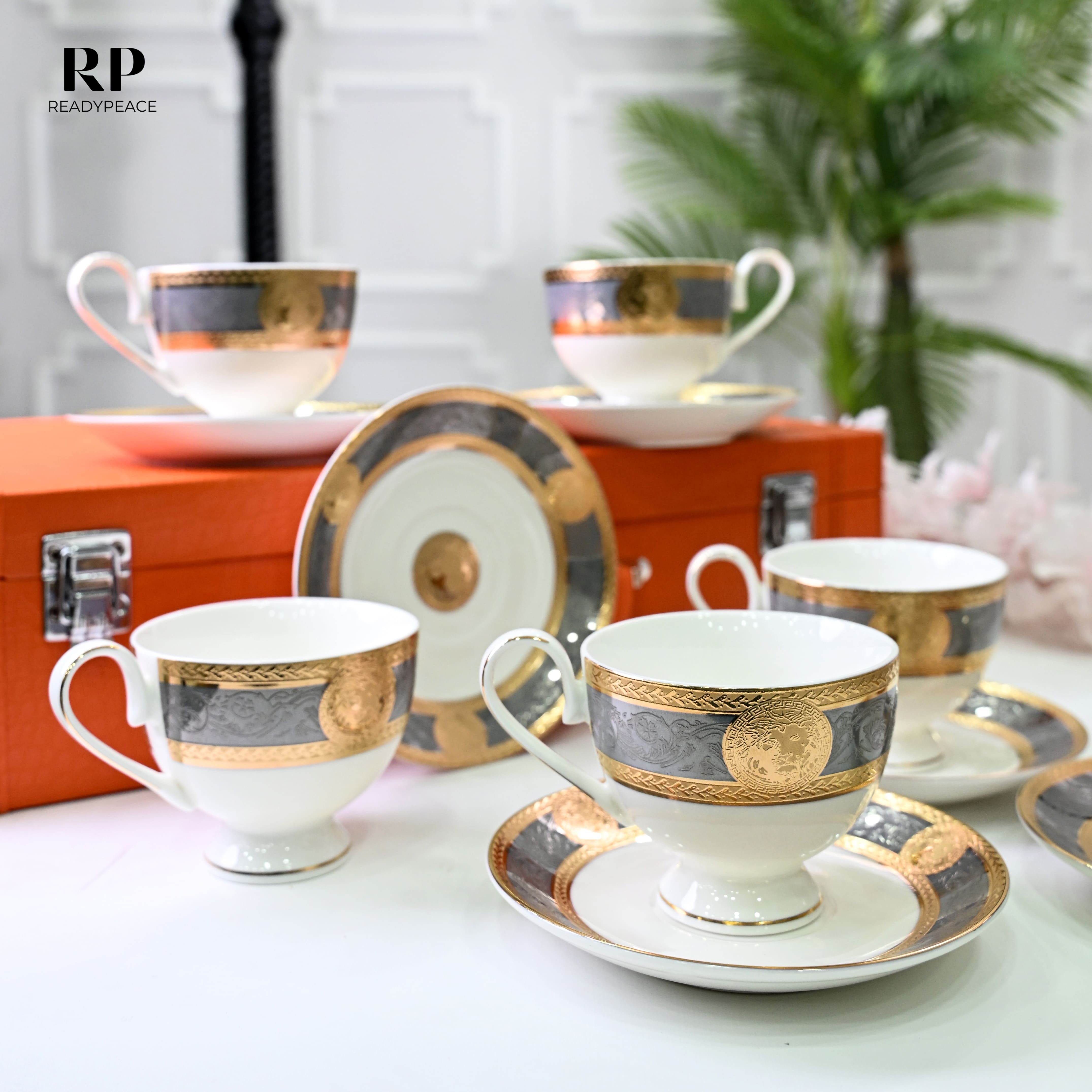 Versus Versace Lion 24K Gold Cup Saucer Set (GREY EDITION)