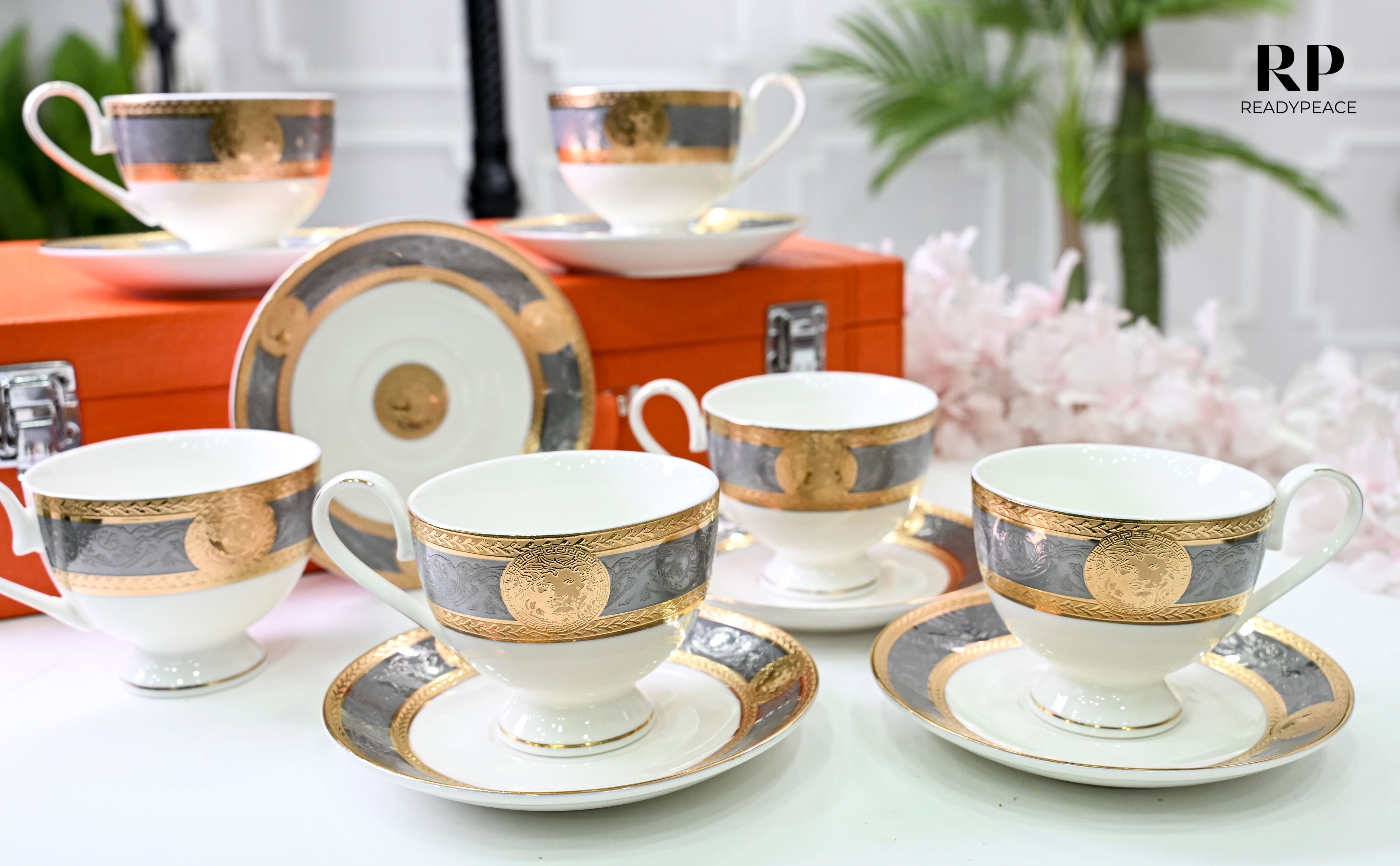 Versus Versace Lion 24K Gold Cup Saucer Set (GREY EDITION)
