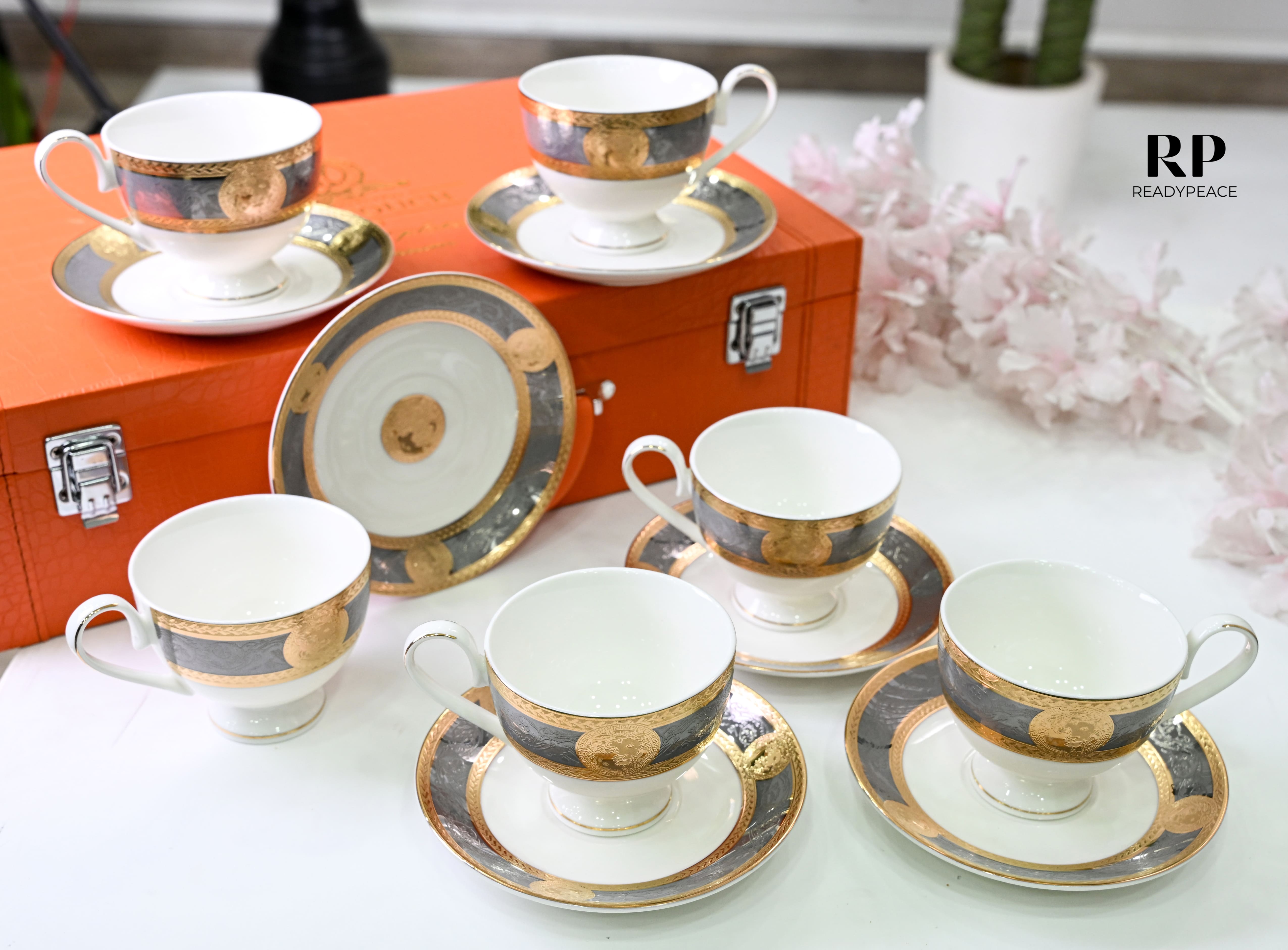 Versus Versace Lion 24K Gold Cup Saucer Set (GREY EDITION)